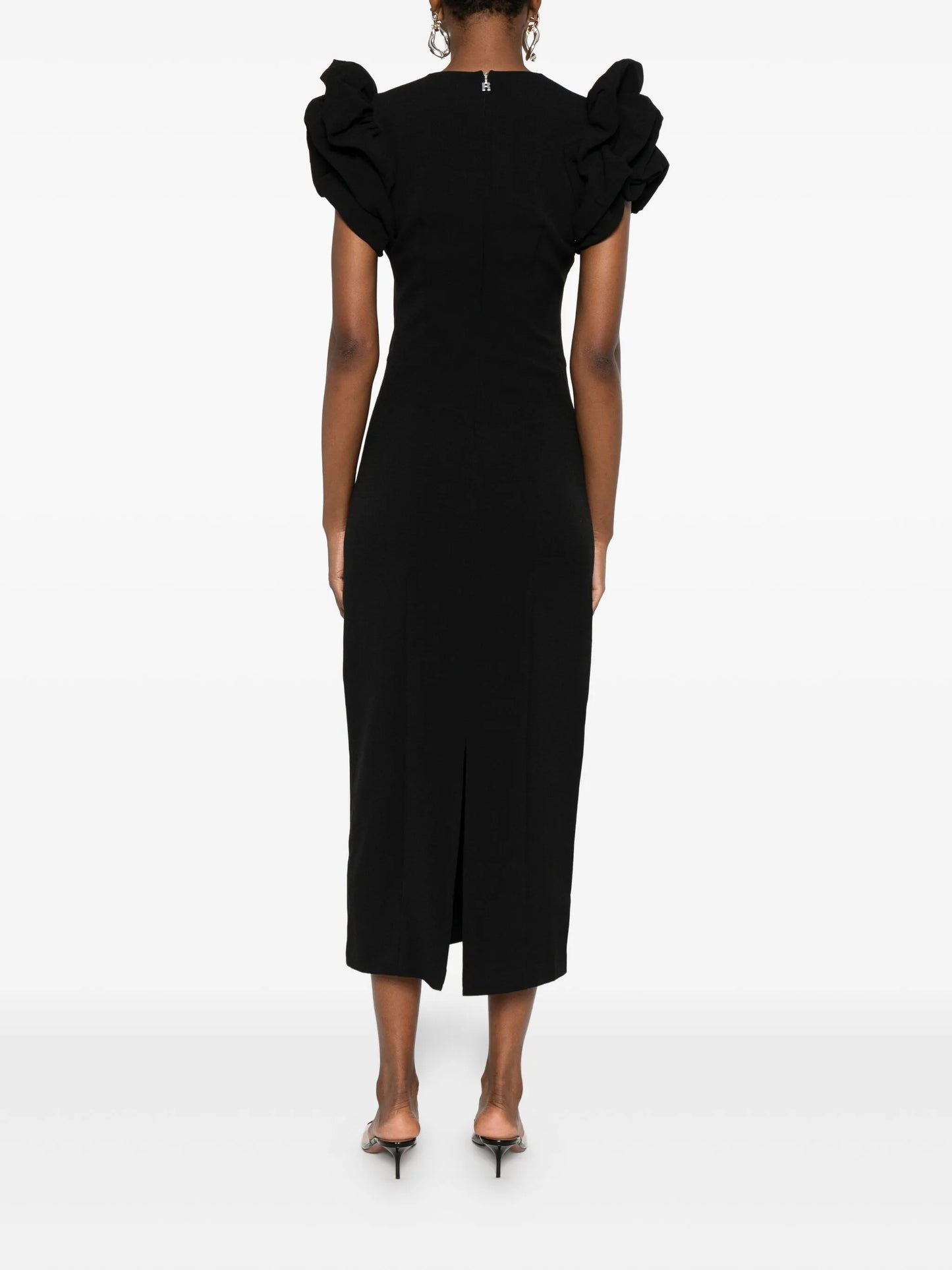 puff-sleeve midi dress
