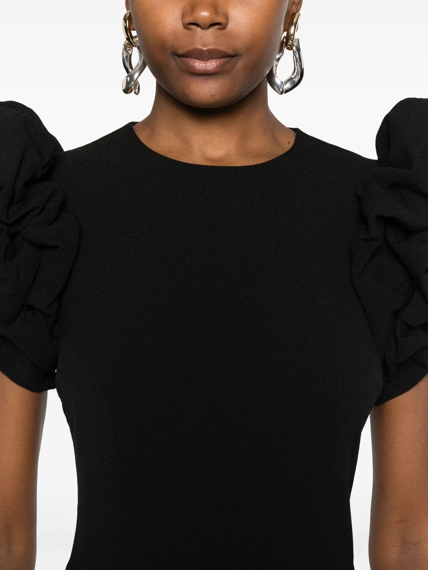 puff-sleeve midi dress