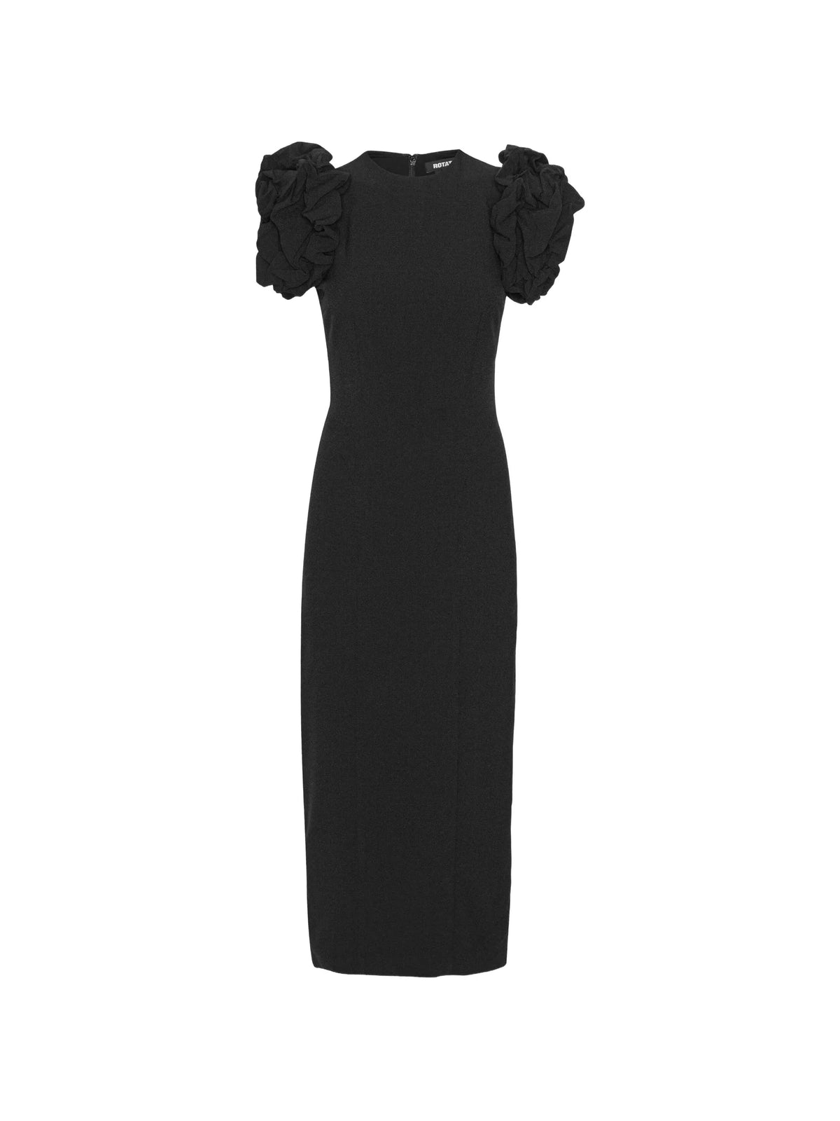 puff-sleeve midi dress