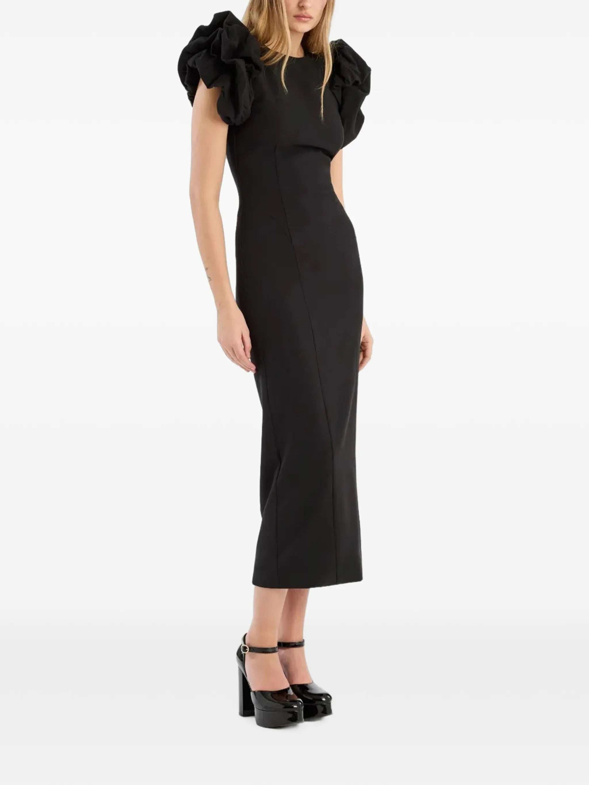 puff-sleeve midi dress