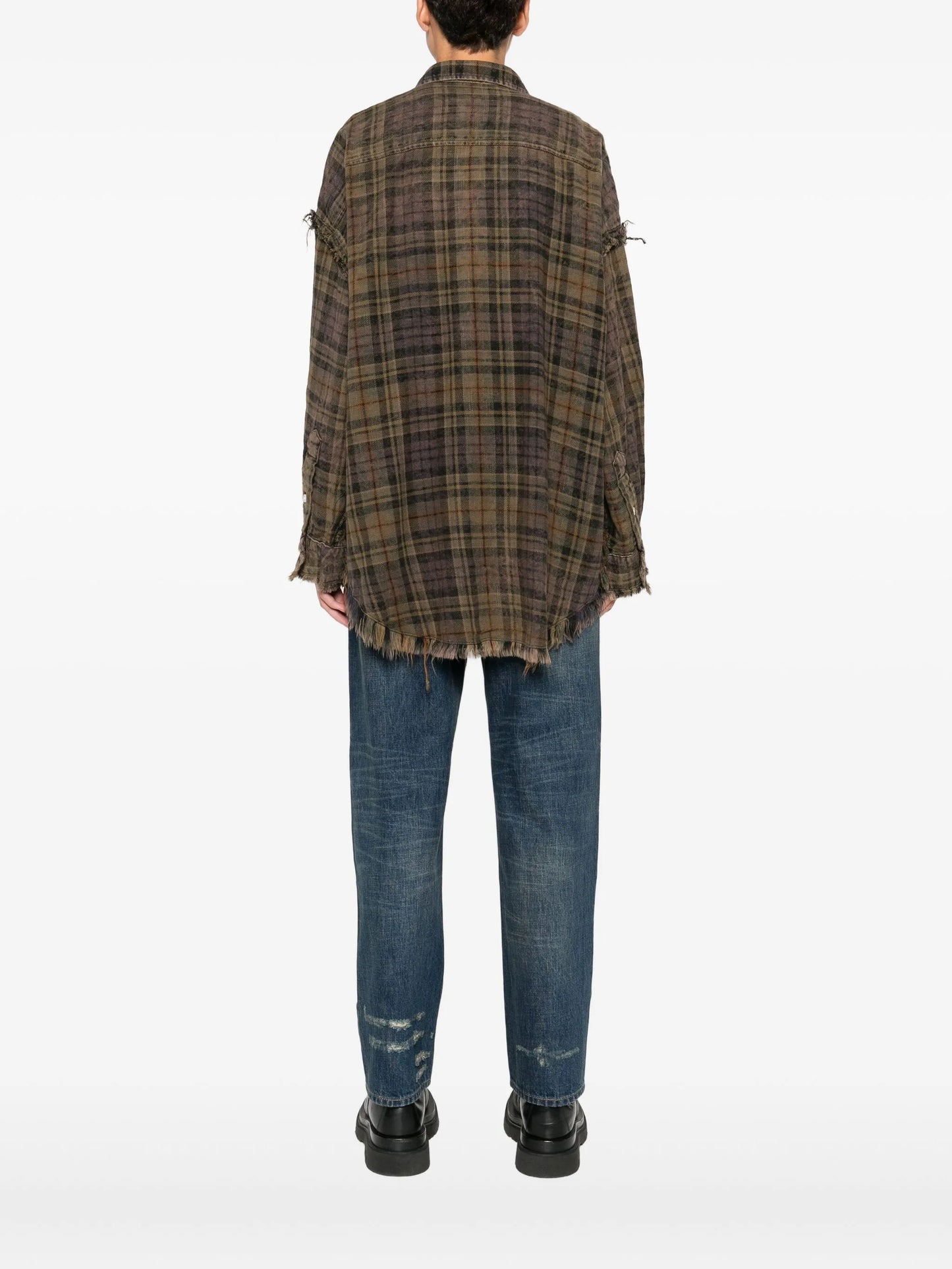 shredded-seam plaid shirt