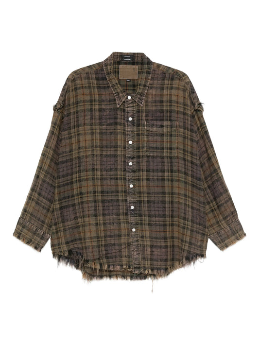 shredded-seam plaid shirt