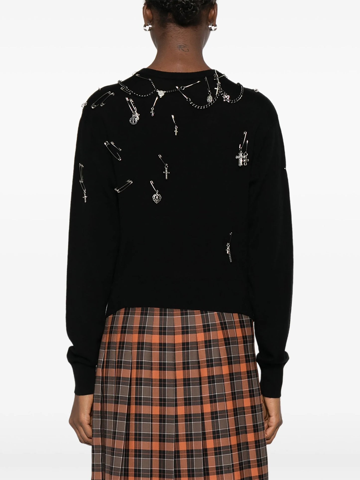 safety-pin embellished crew-neck sweatshit
