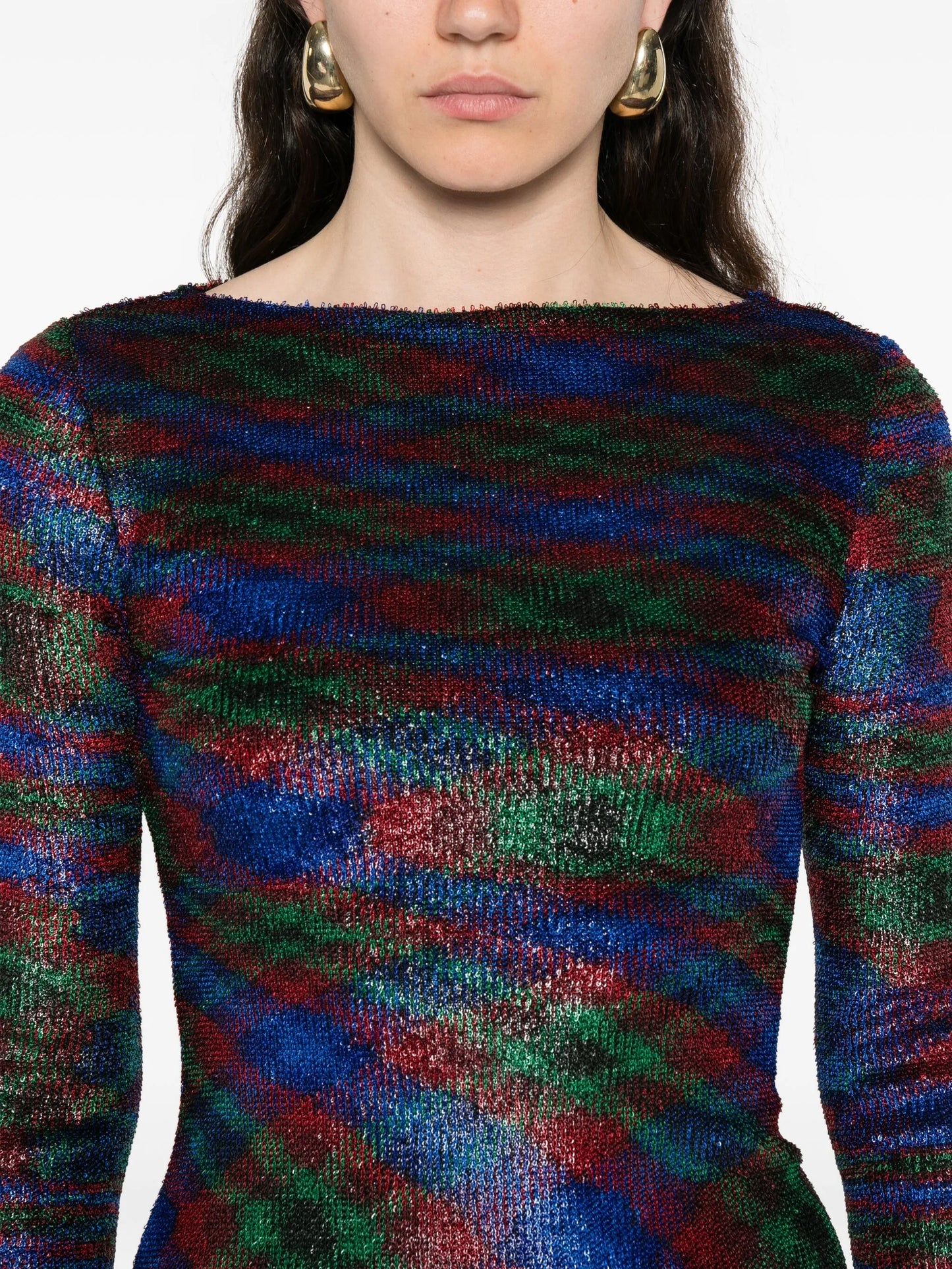 abstract-pattern long-sleeve mini dress