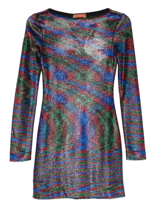 abstract-pattern long-sleeve mini dress
