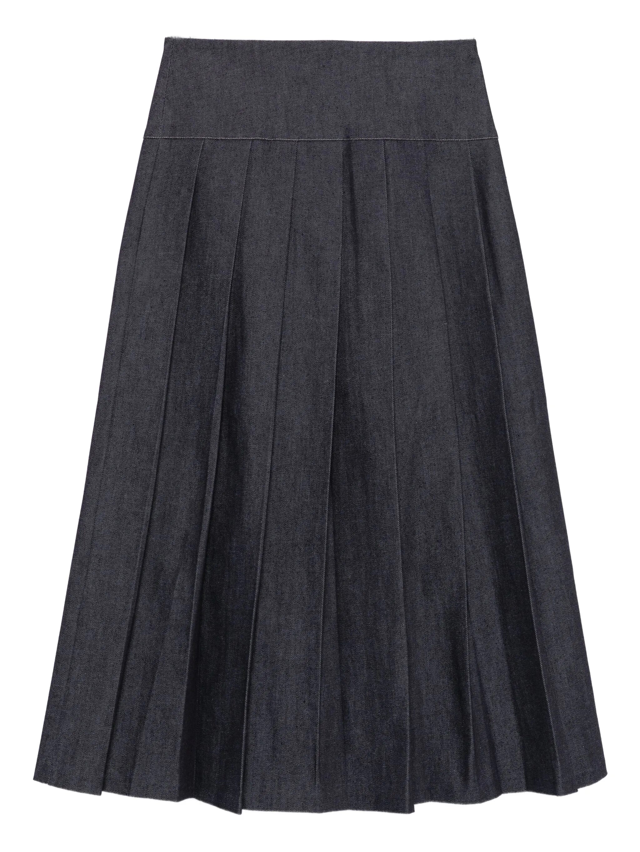plissé-effect denim midi skirt