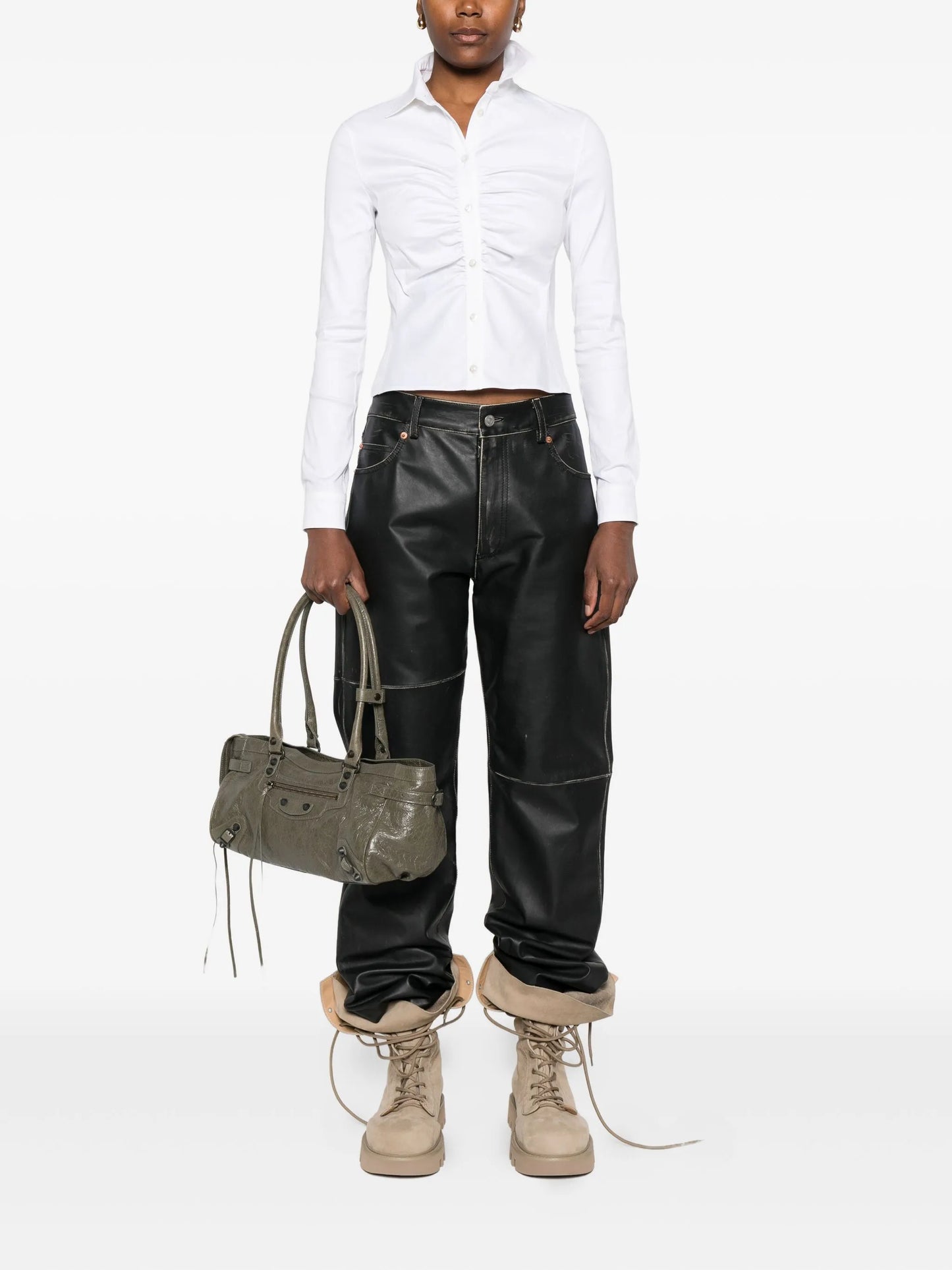 ruched long-sleeve shirt