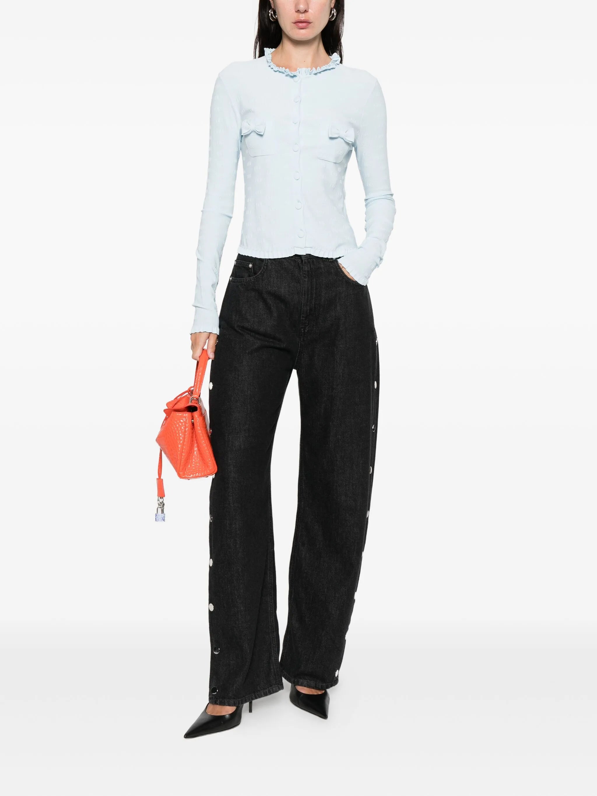 ruffle trim bow cardigan