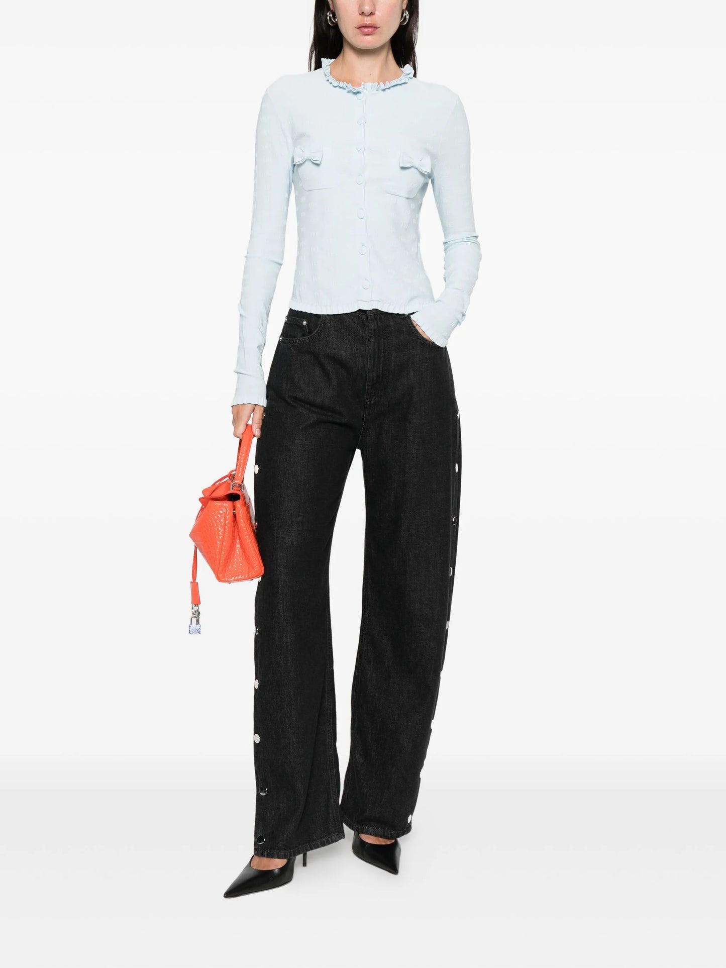 ruffle trim bow cardigan