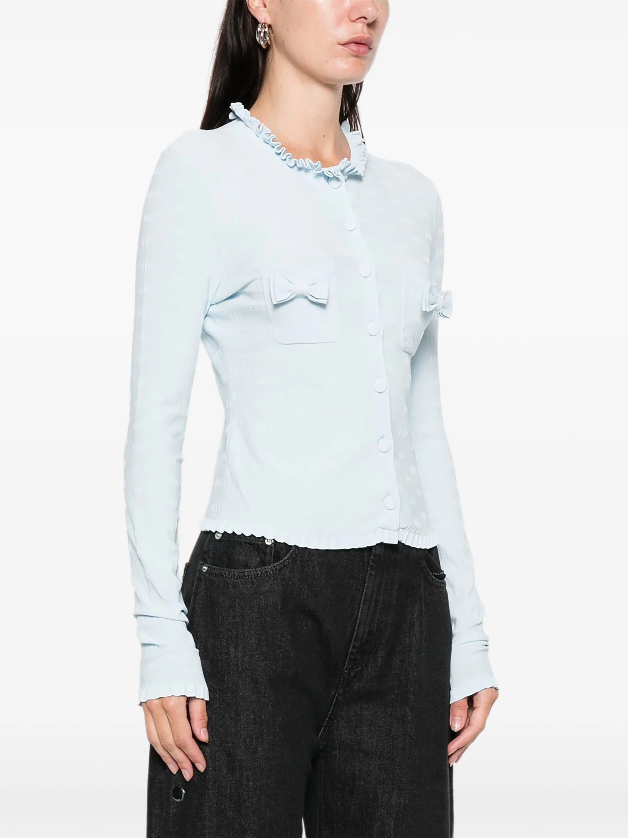 ruffle trim bow cardigan