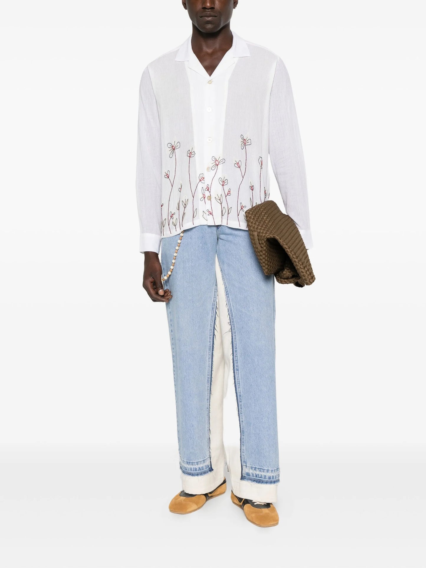 floral-embroidered camp-collar shirt