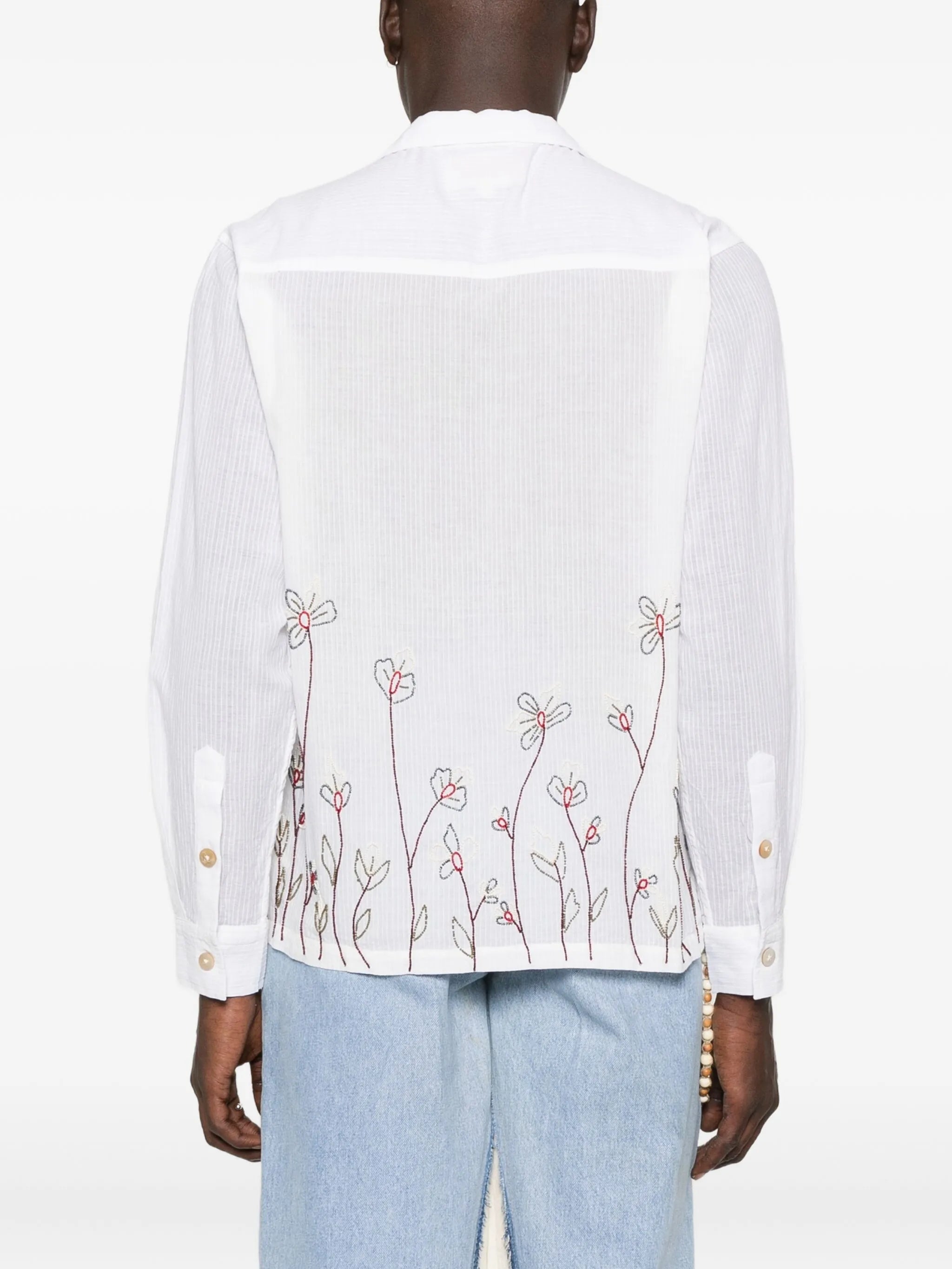 floral-embroidered camp-collar shirt