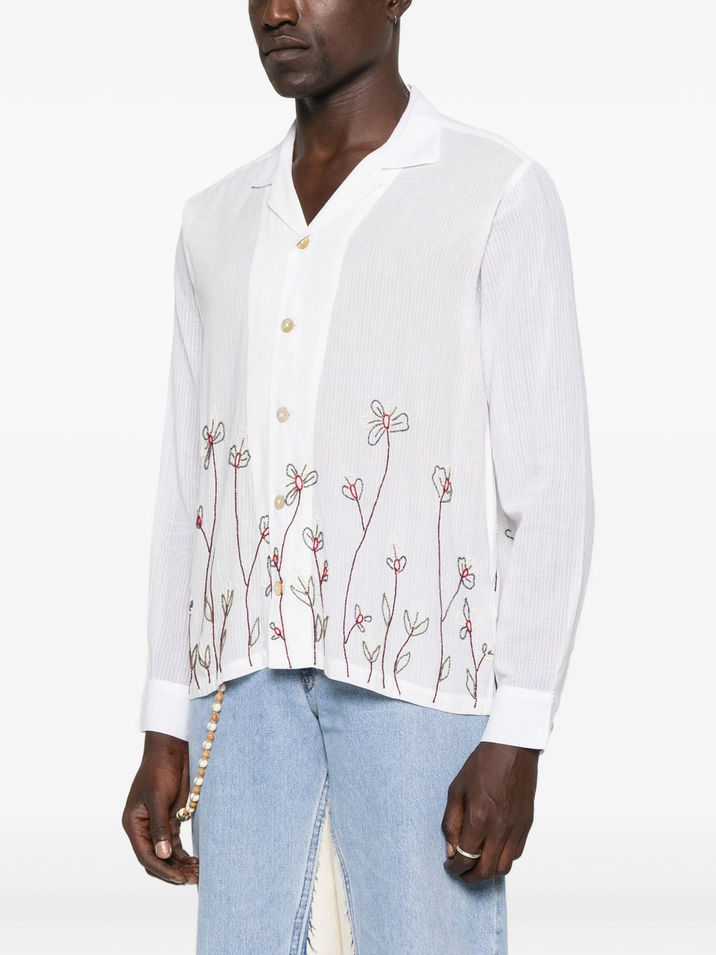 floral-embroidered camp-collar shirt