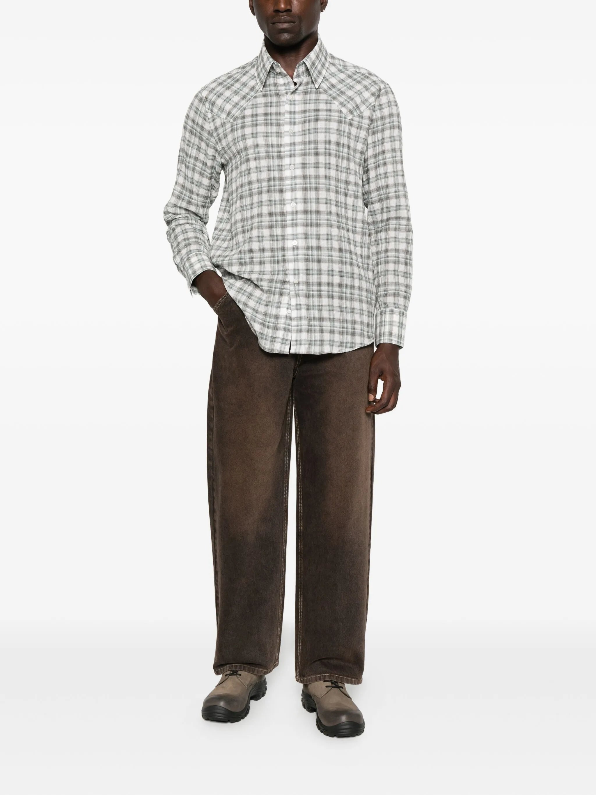 plaid button-up shirt