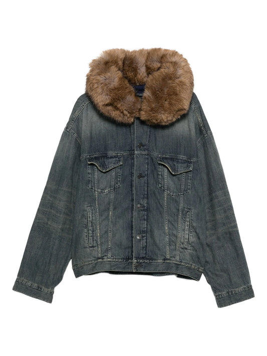 faux fur-collar denim jacket