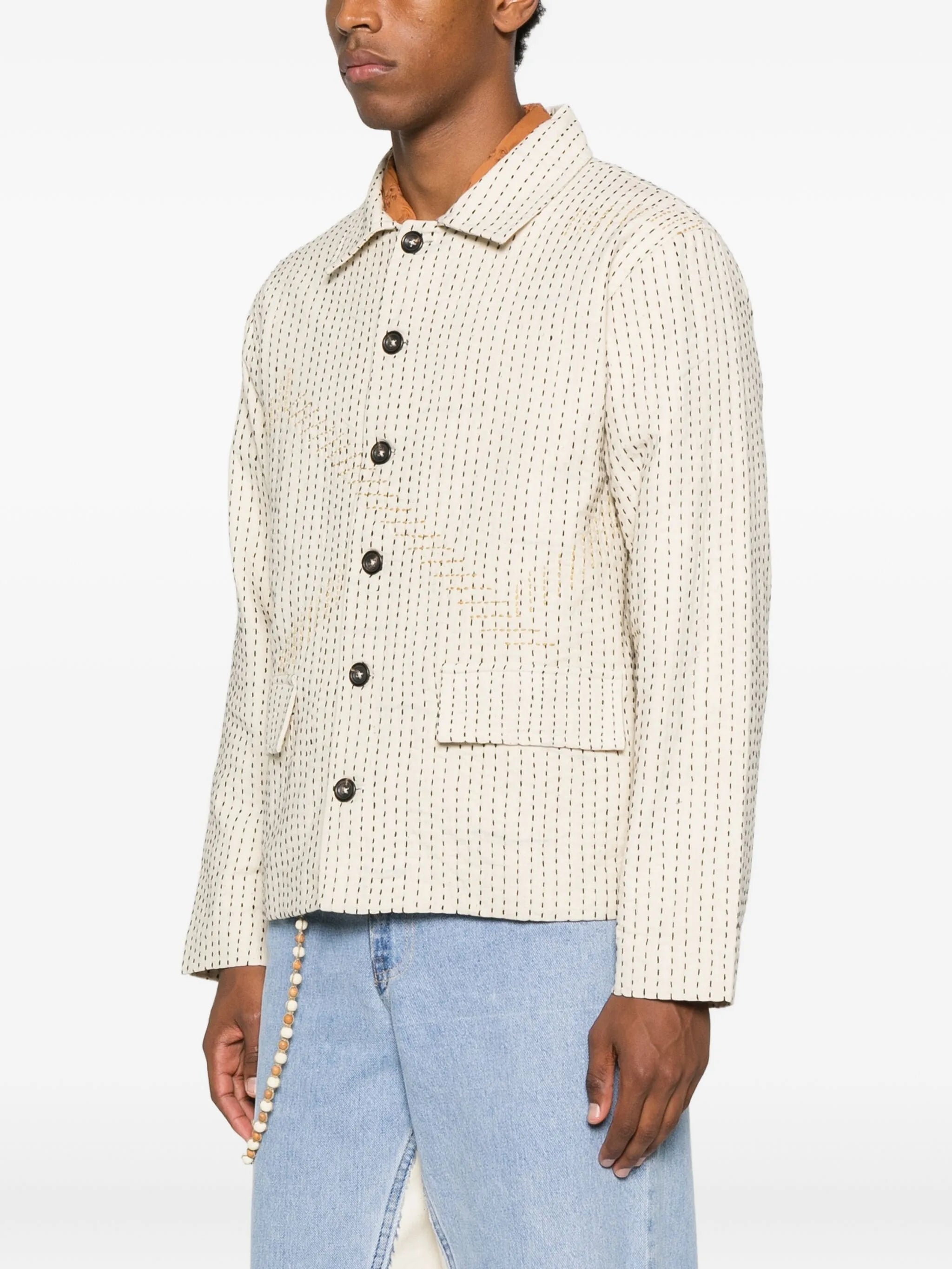 kantha-embroidered button jacket