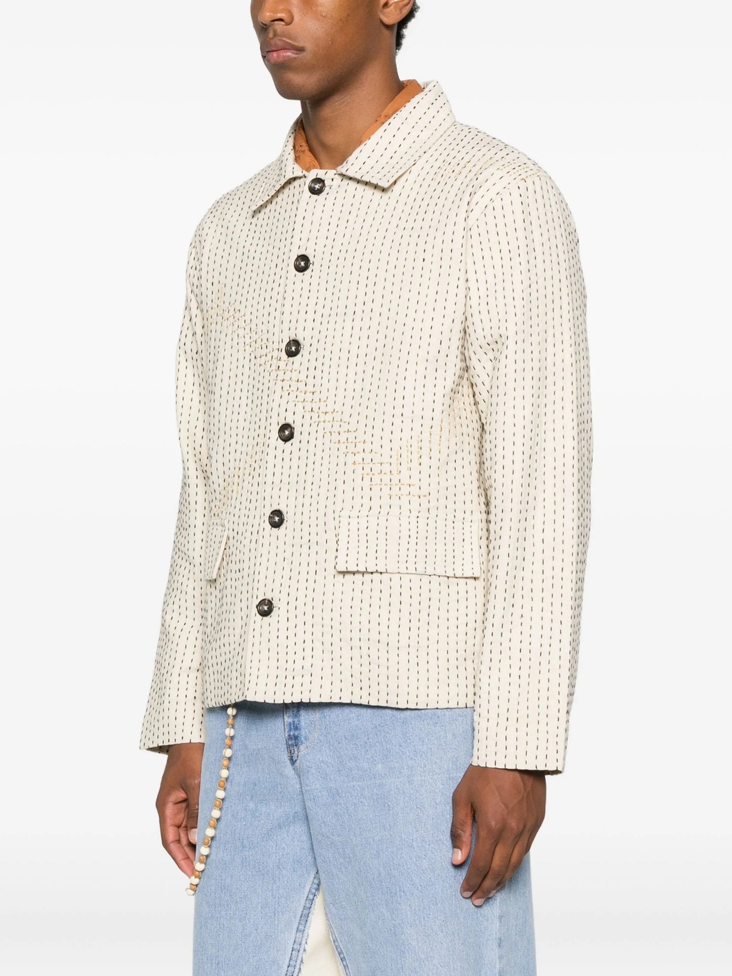 kantha-embroidered button jacket