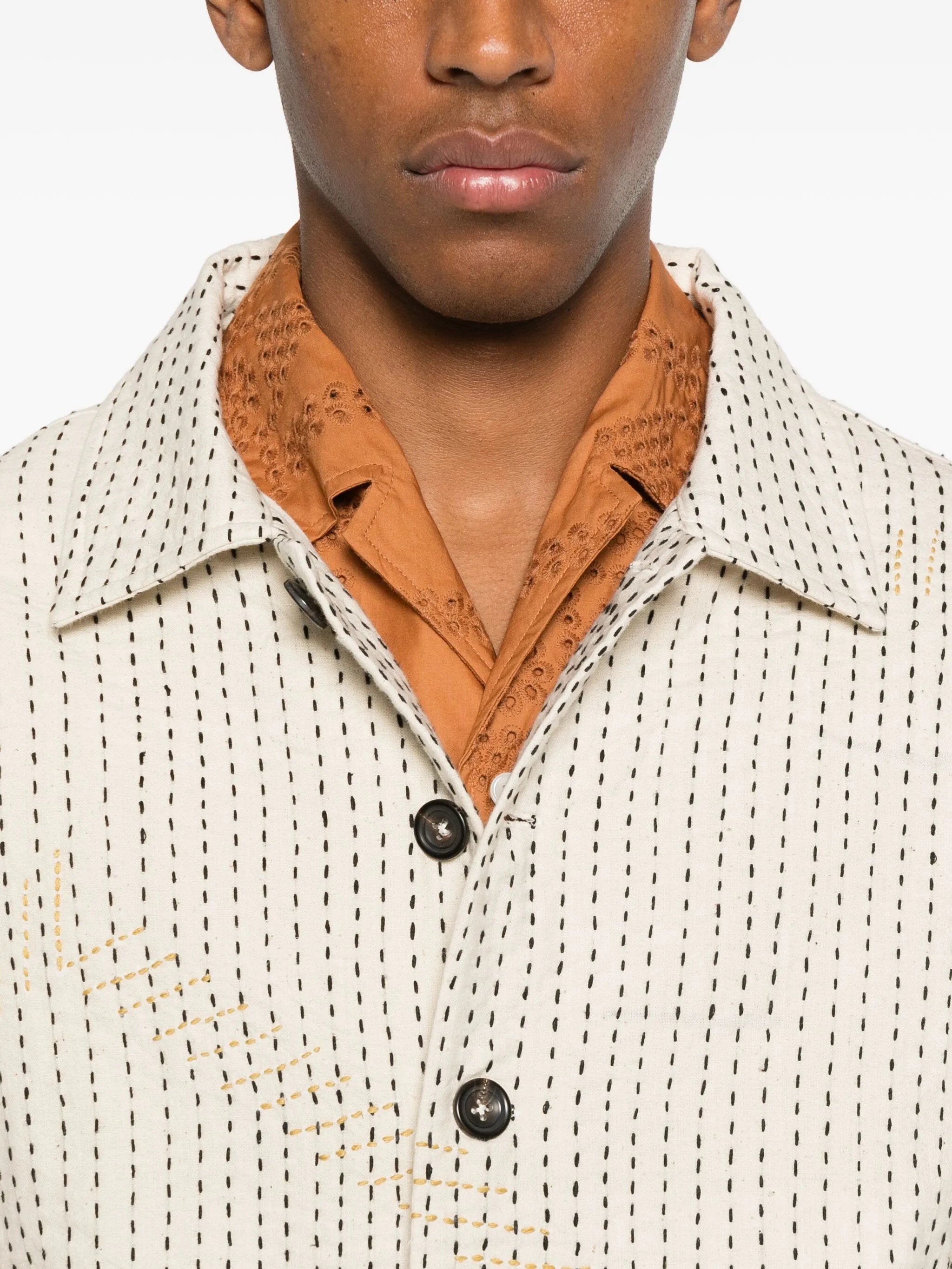 kantha-embroidered button jacket