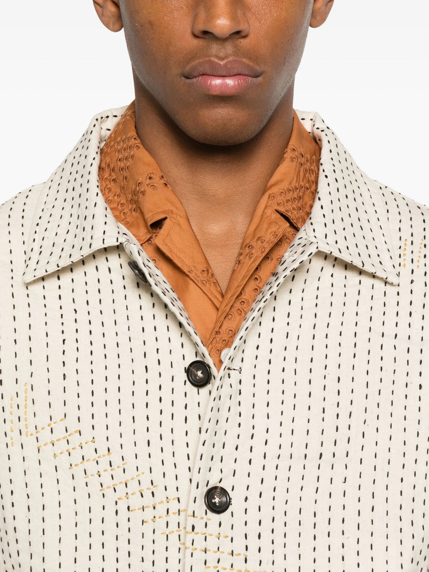 kantha-embroidered button jacket