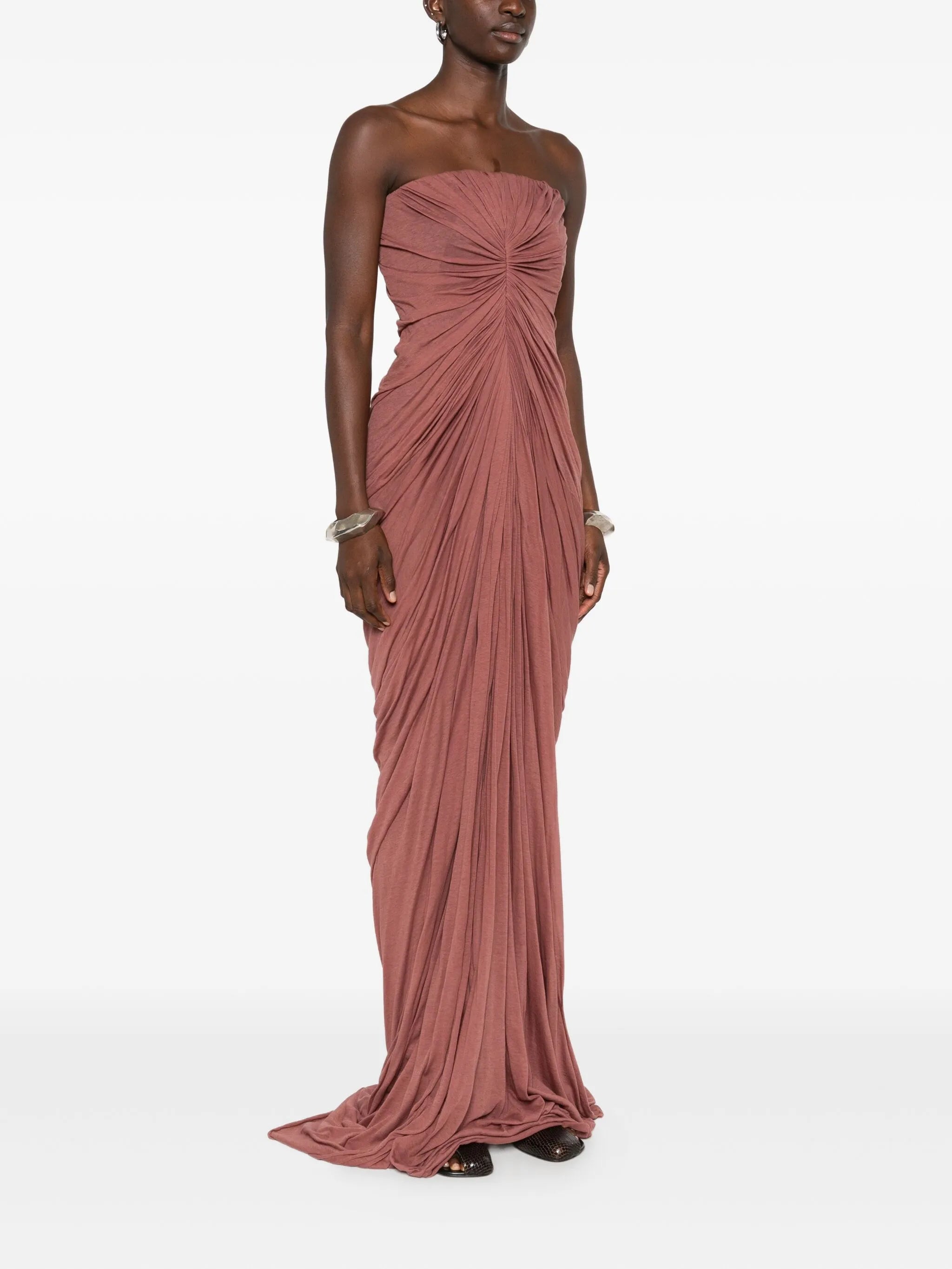 draped strapless maxi dress