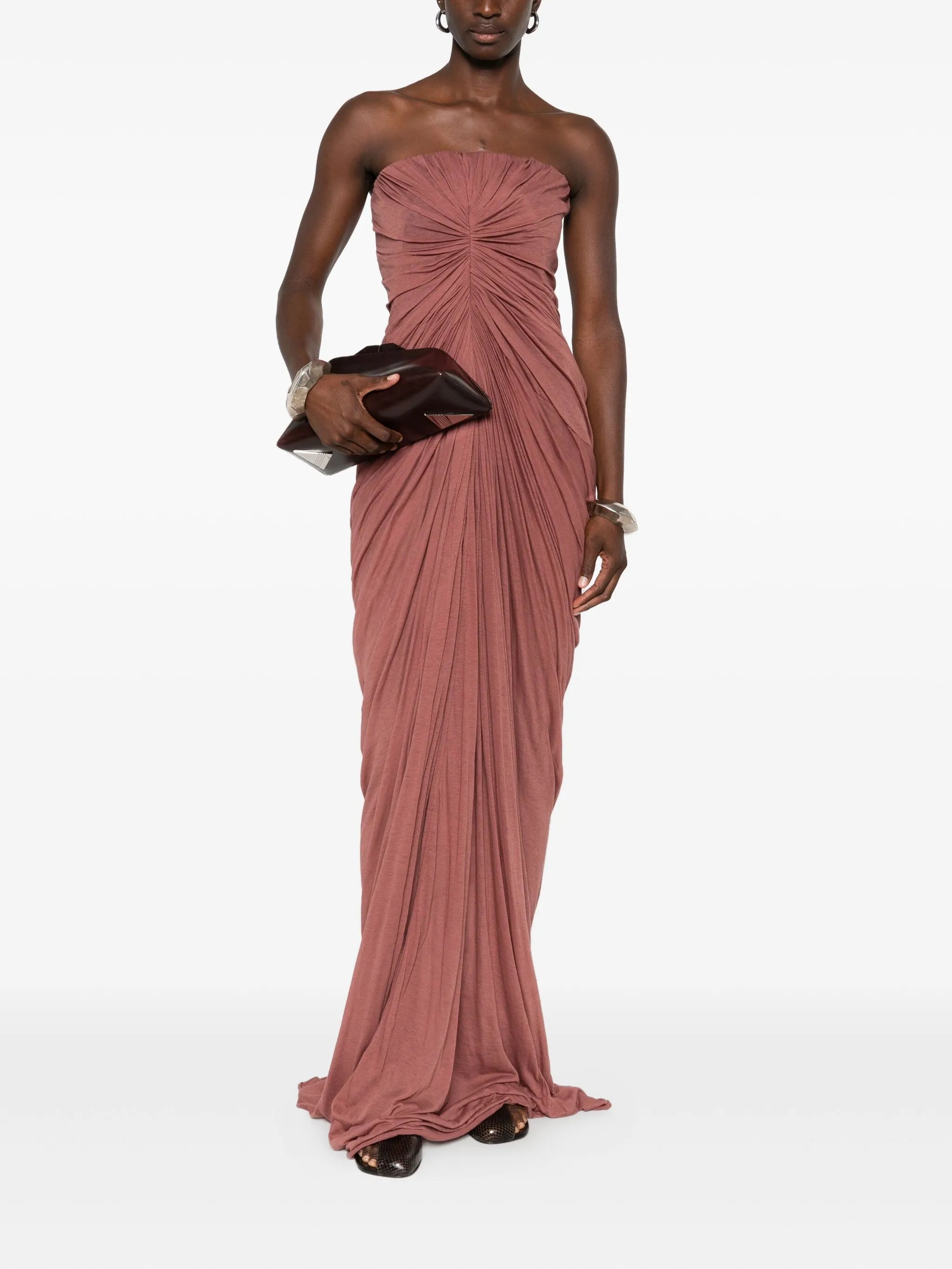 draped strapless maxi dress