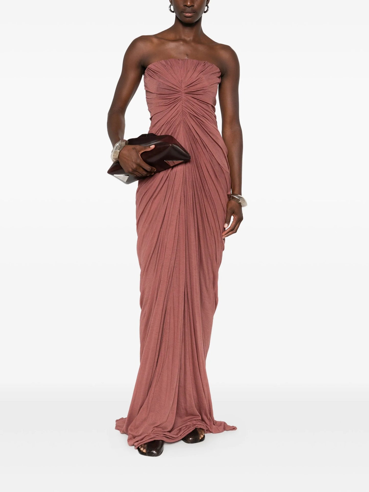 draped strapless maxi dress