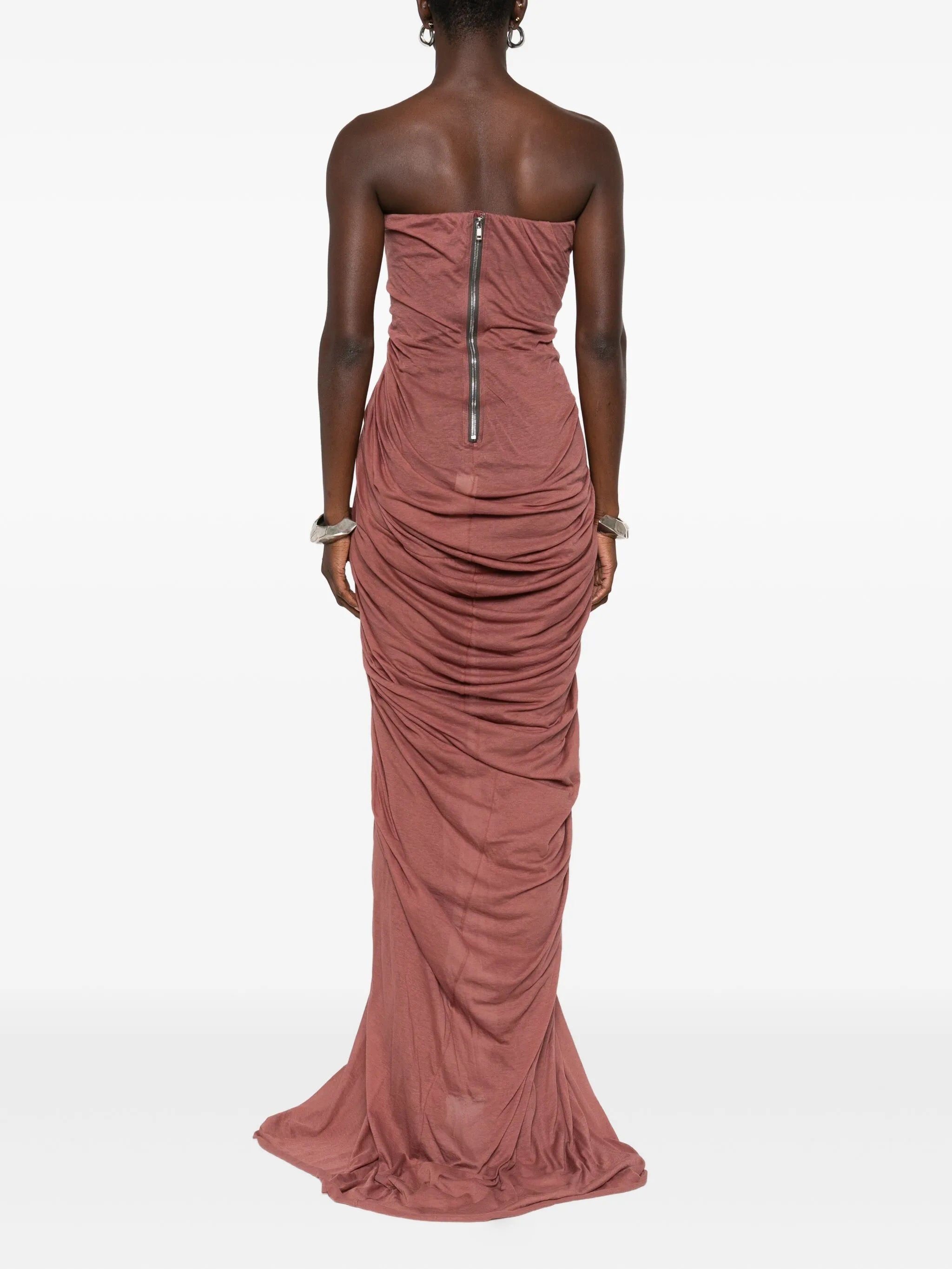 draped strapless maxi dress