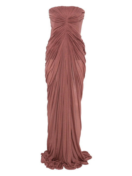 draped strapless maxi dress
