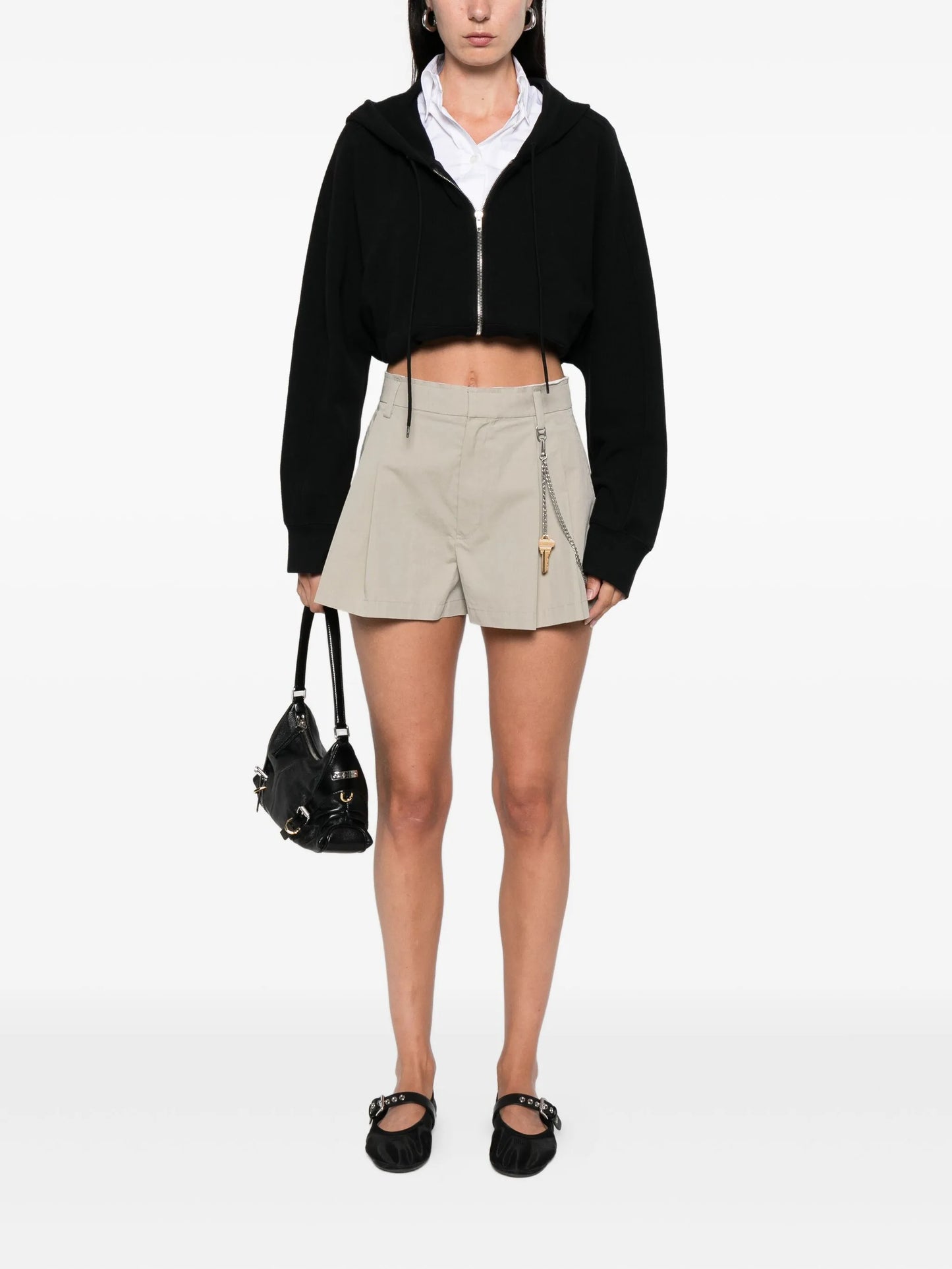 pleated chain-embellished shorts