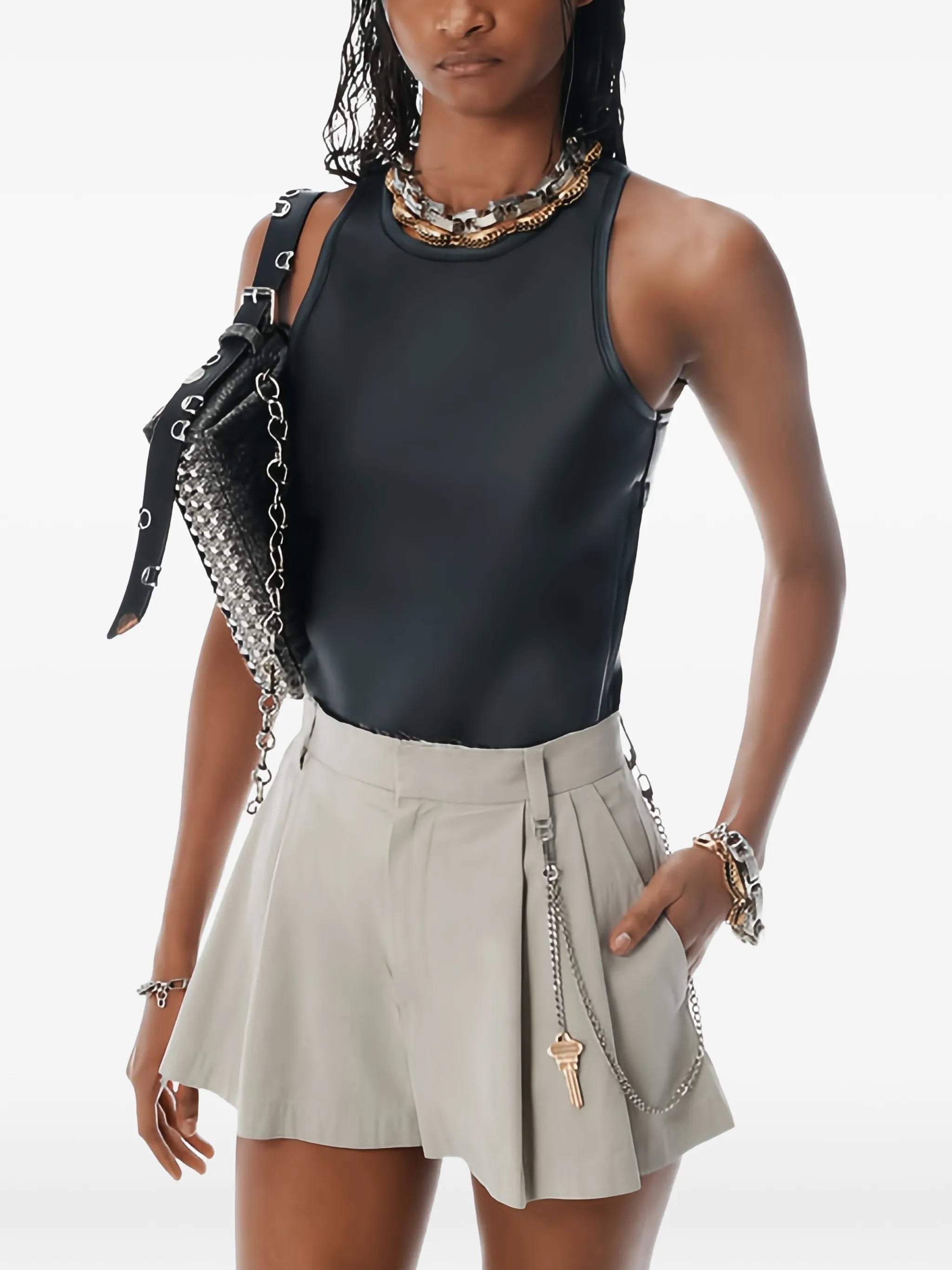 pleated chain-embellished shorts