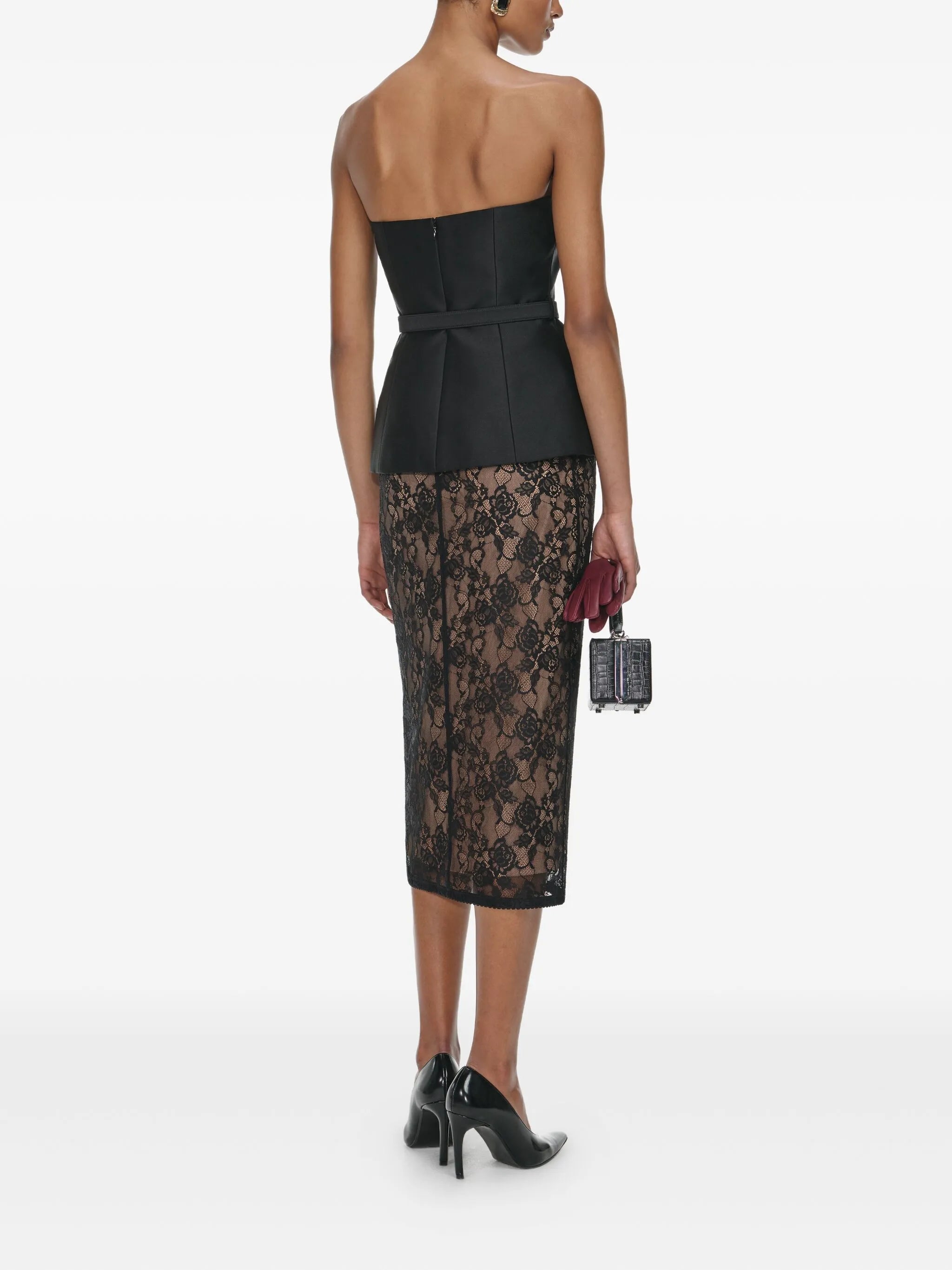 floral lace midi skirt