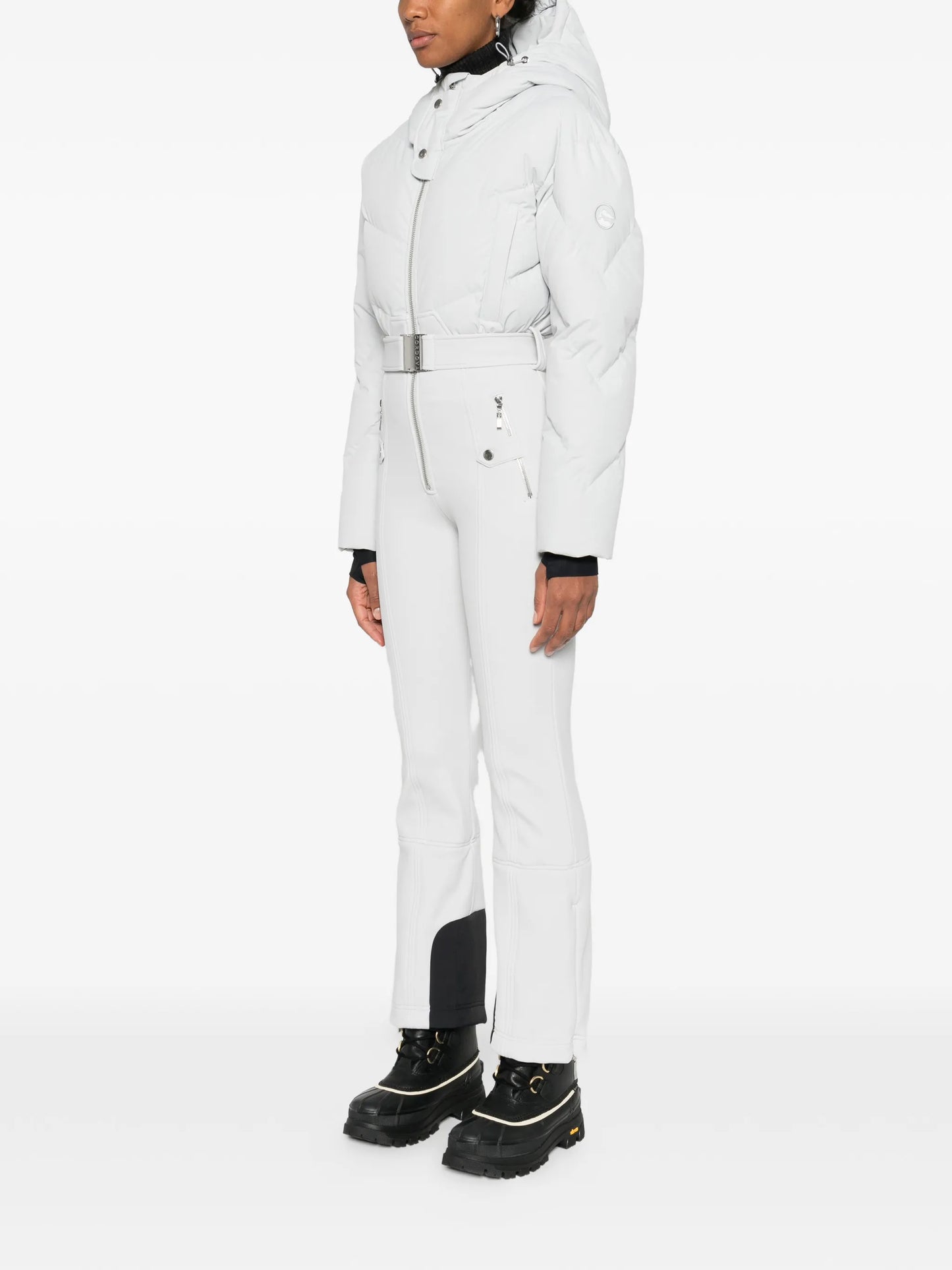 hooded belted ski suit