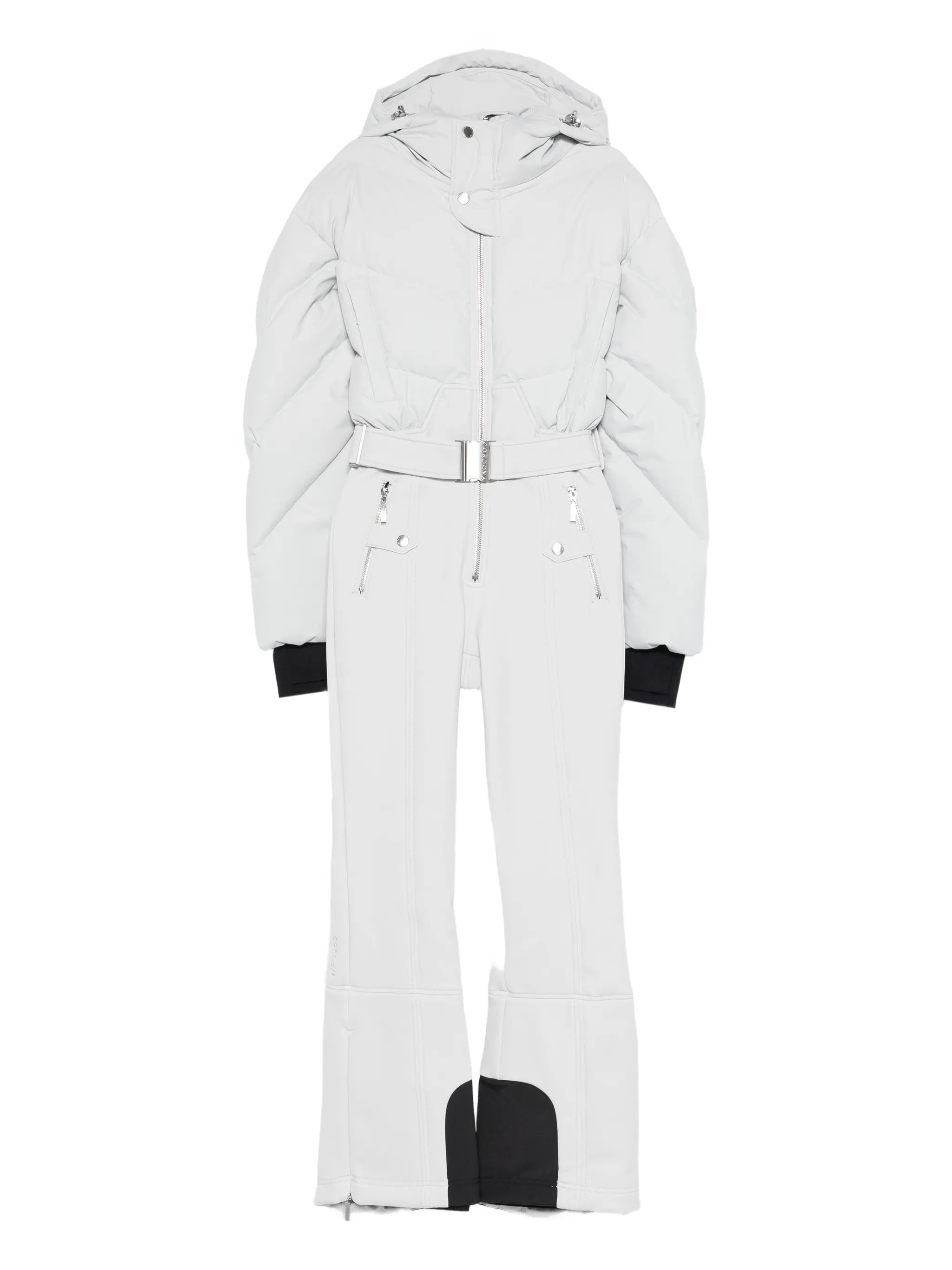 hooded belted ski suit