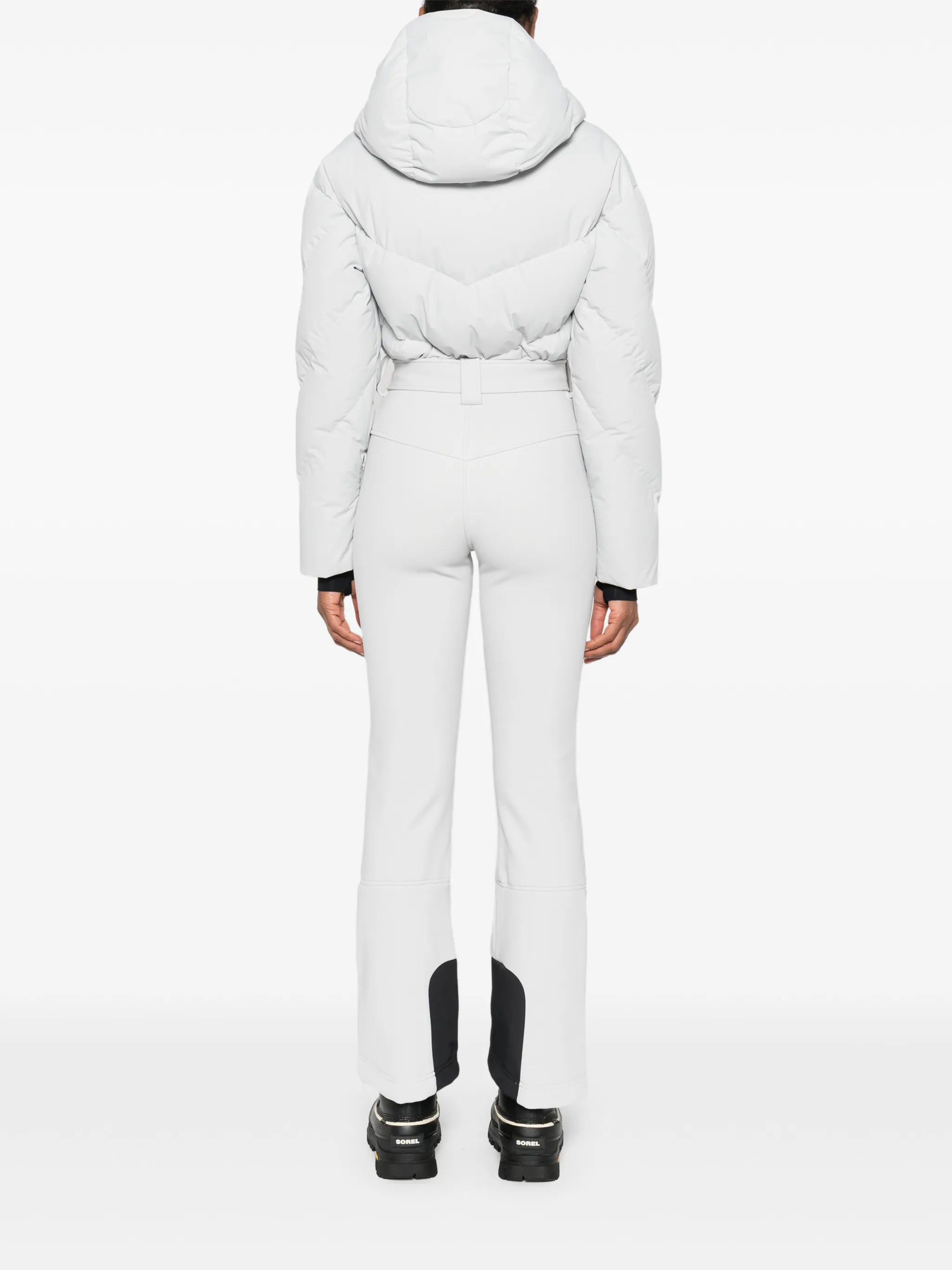 hooded belted ski suit