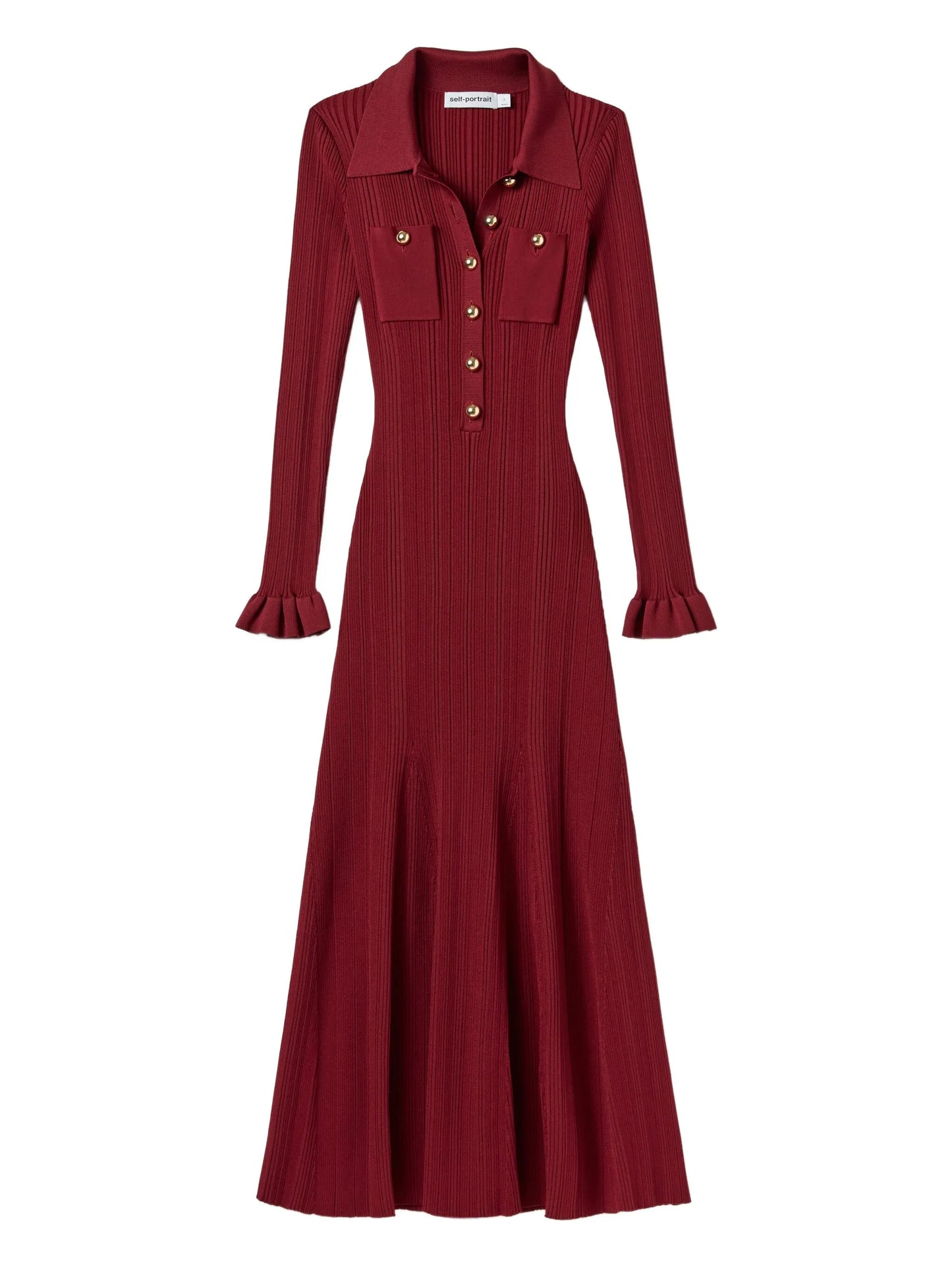 ribbed-knit buttoned midi dress