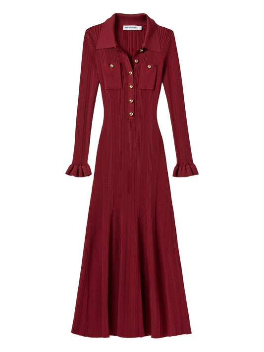 ribbed-knit buttoned midi dress