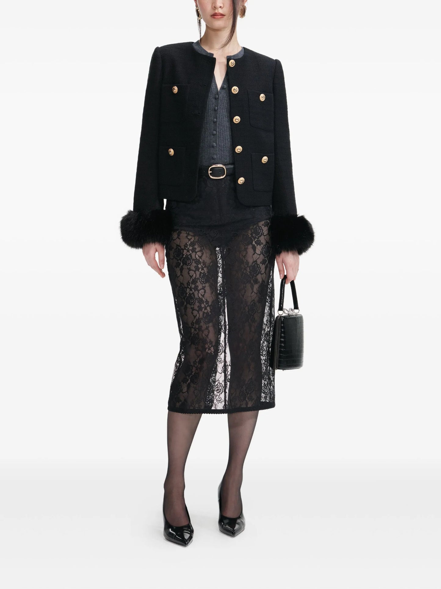 faux fur-cuff buttoned jacket
