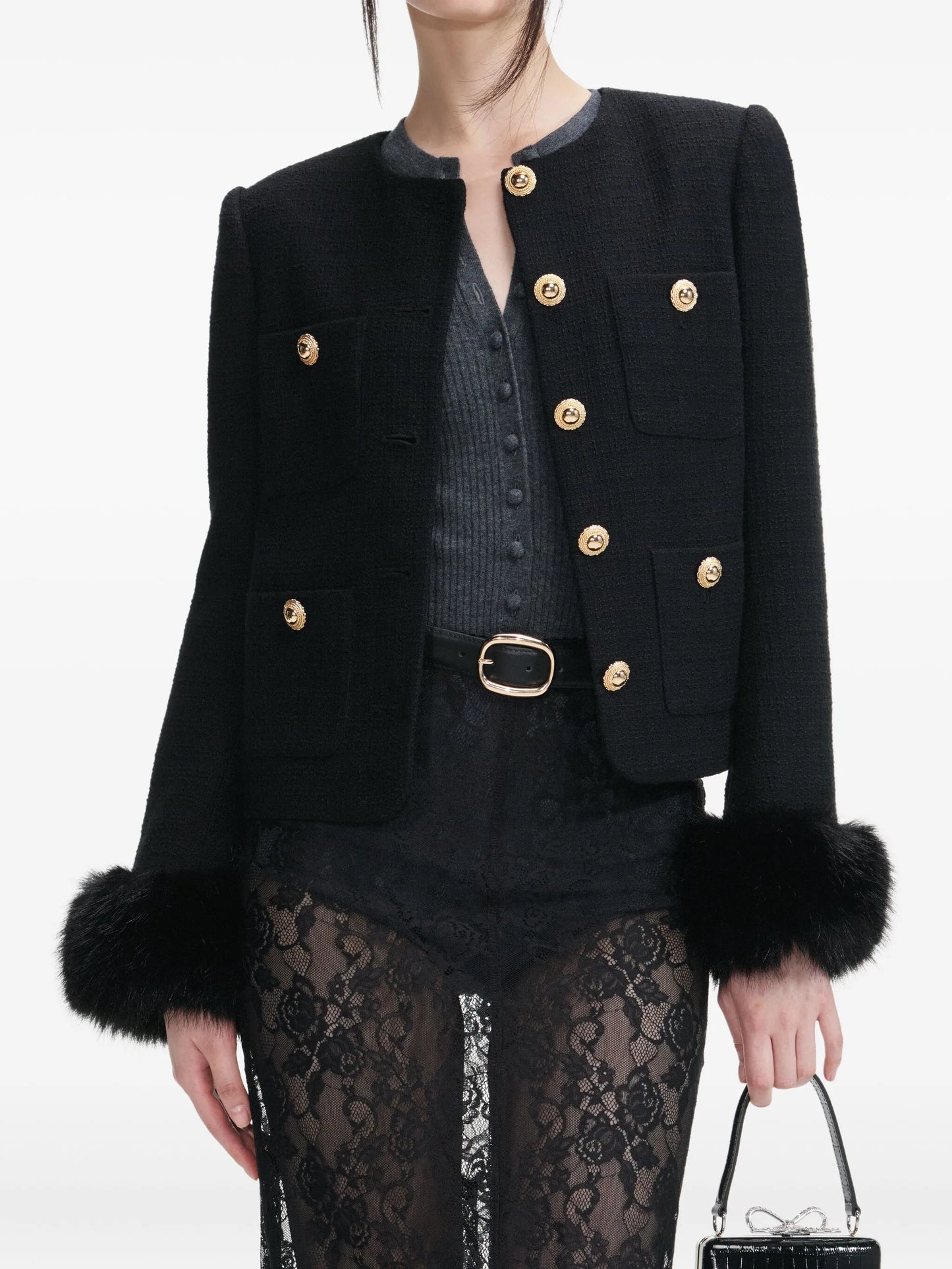 faux fur-cuff buttoned jacket