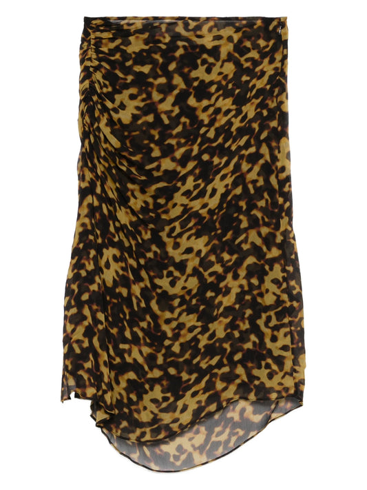 printed ruched midi skirt