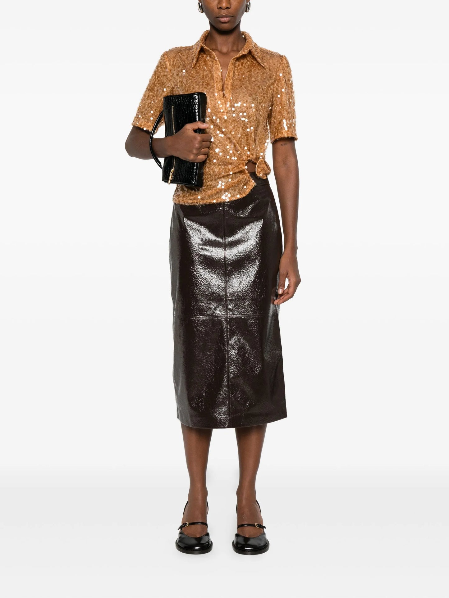 sequin-embellished polo top