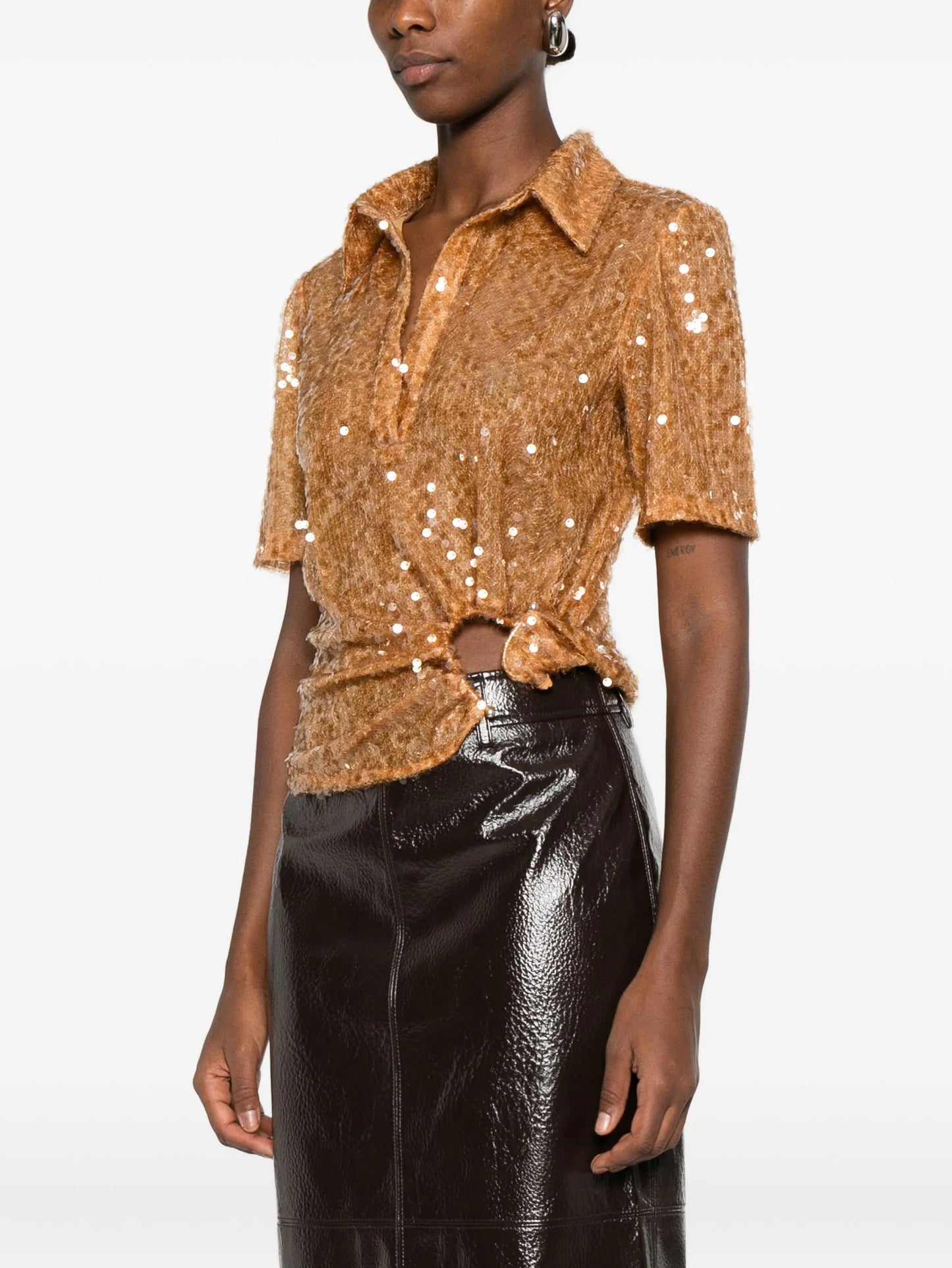 sequin-embellished polo top