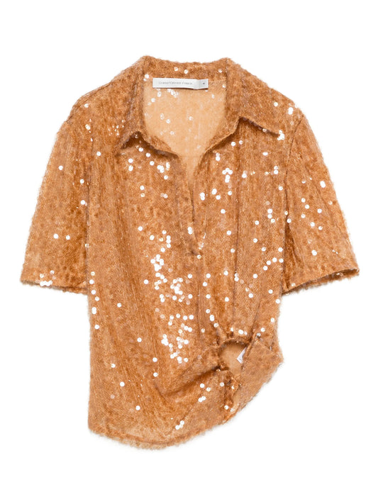 sequin-embellished polo top