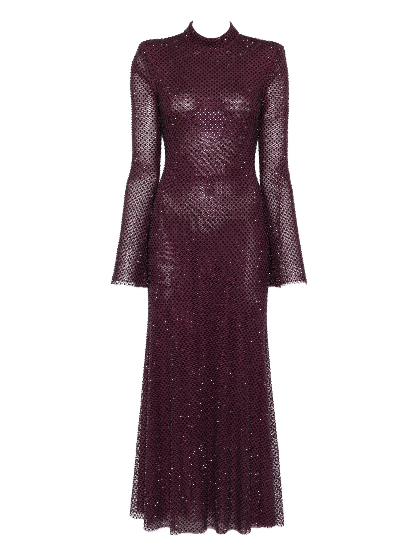 rhinestone-embellished mesh midi dress