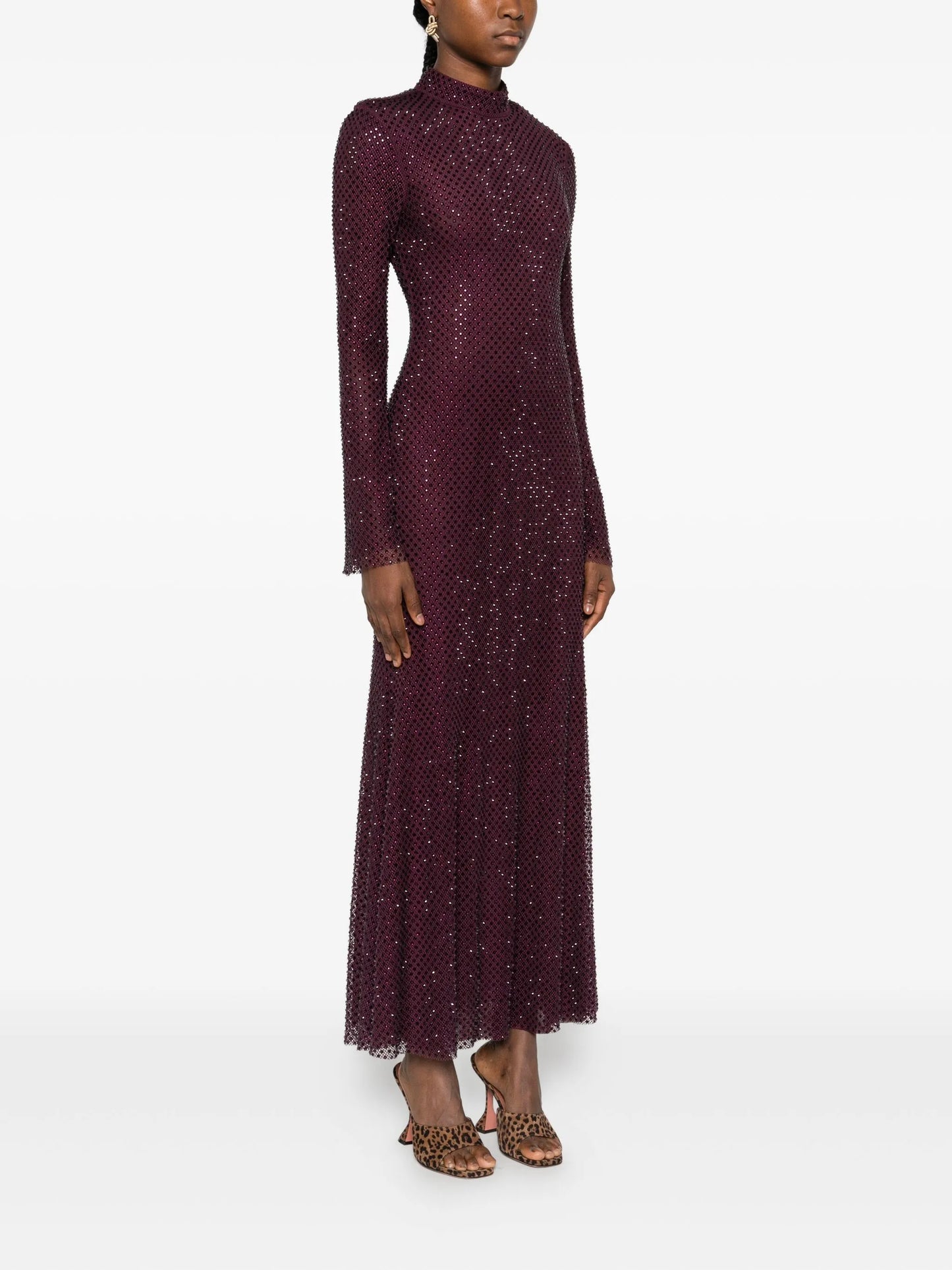 rhinestone-embellished mesh midi dress