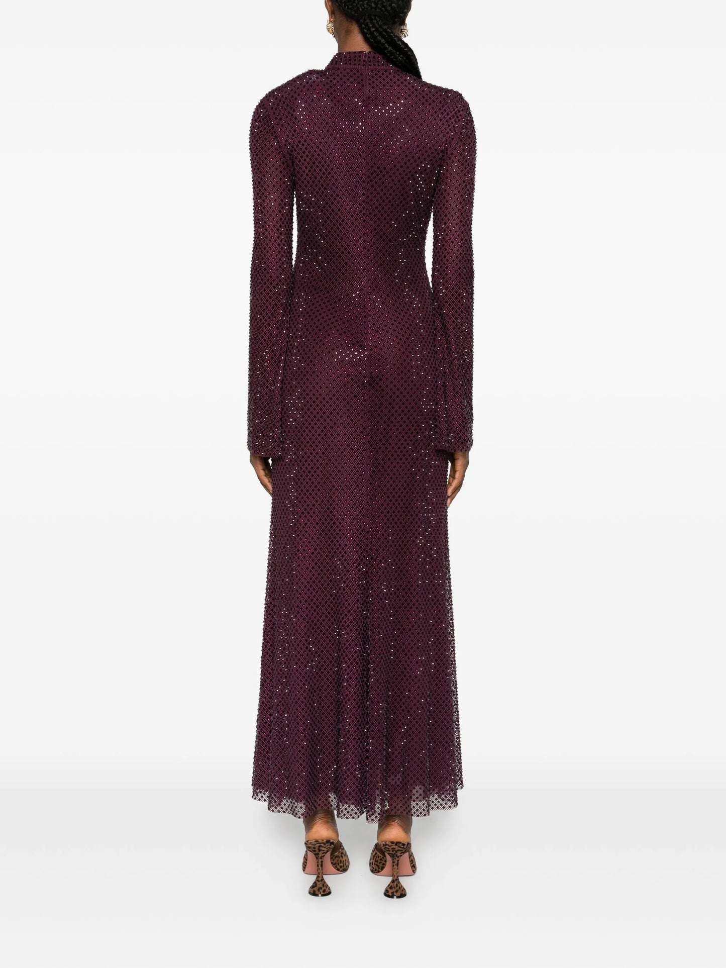 rhinestone-embellished mesh midi dress
