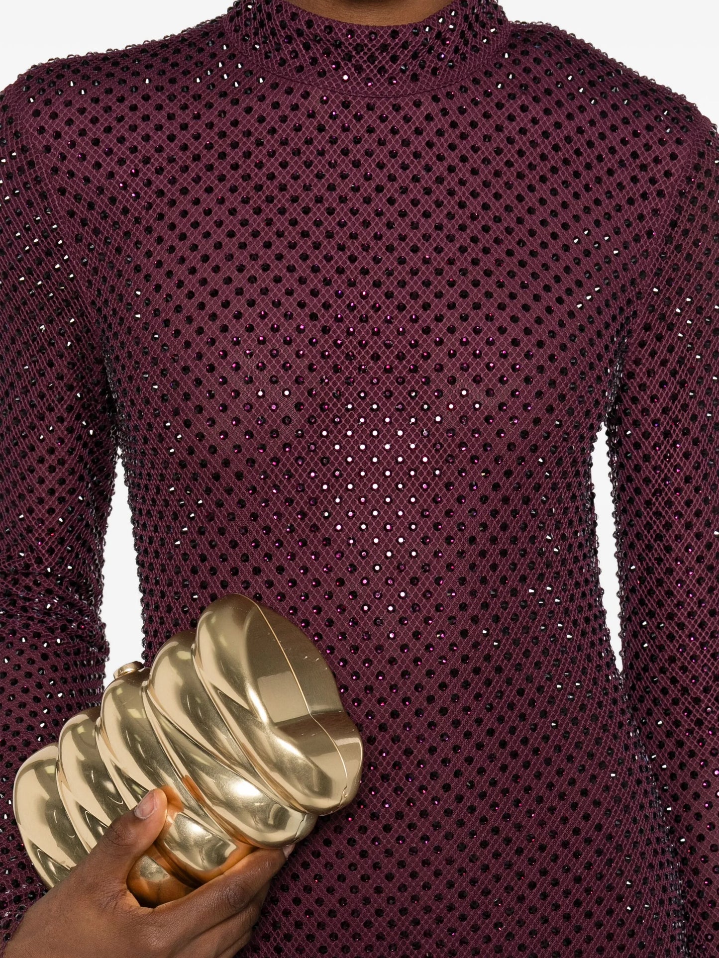 rhinestone-embellished mesh midi dress