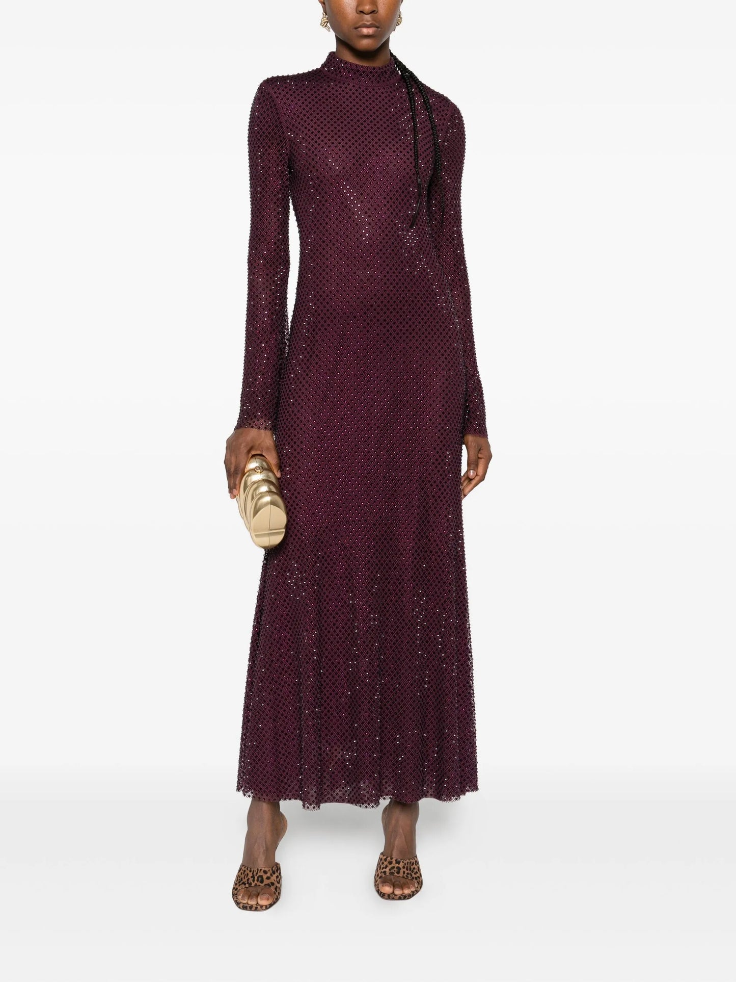 rhinestone-embellished mesh midi dress