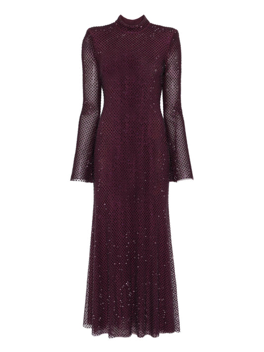 rhinestone-embellished mesh midi dress