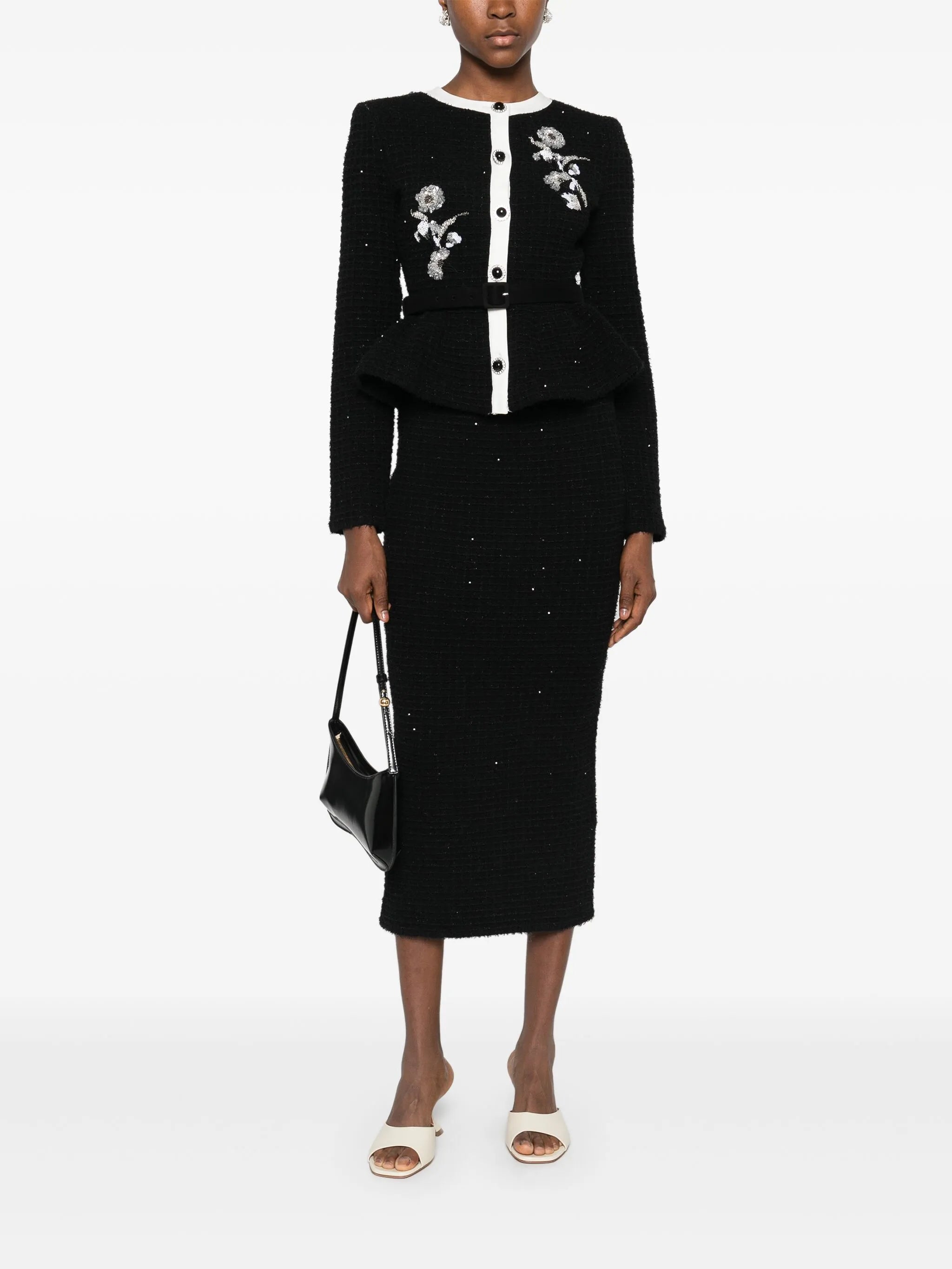 floral-embellished knitted midi dress