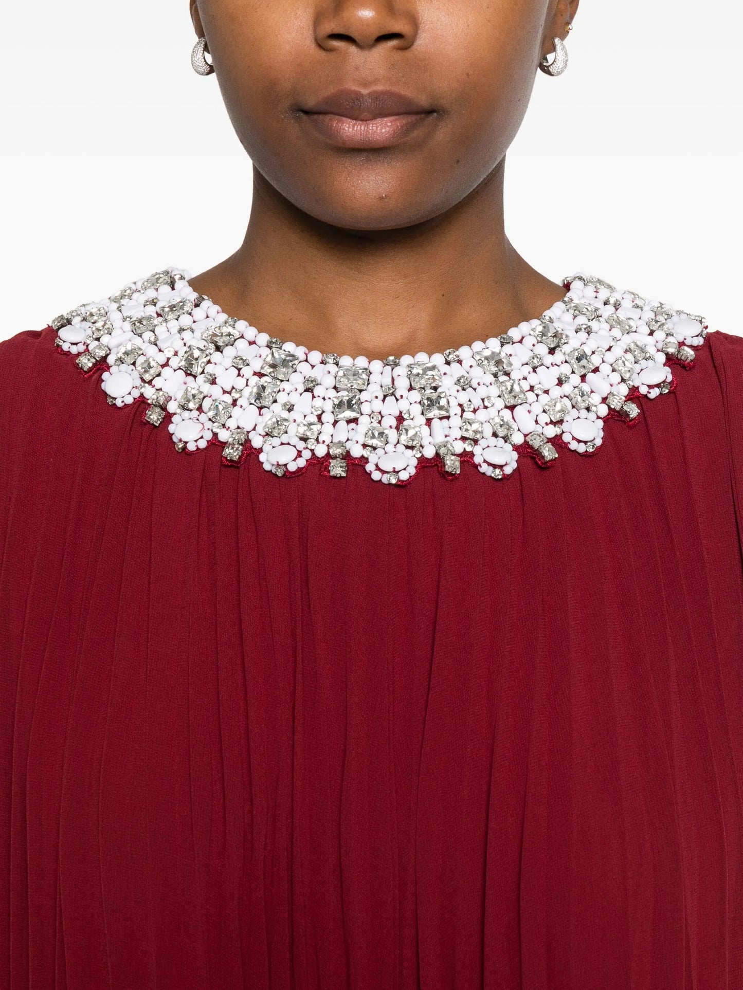 feather-trimmed chiffon midi dress